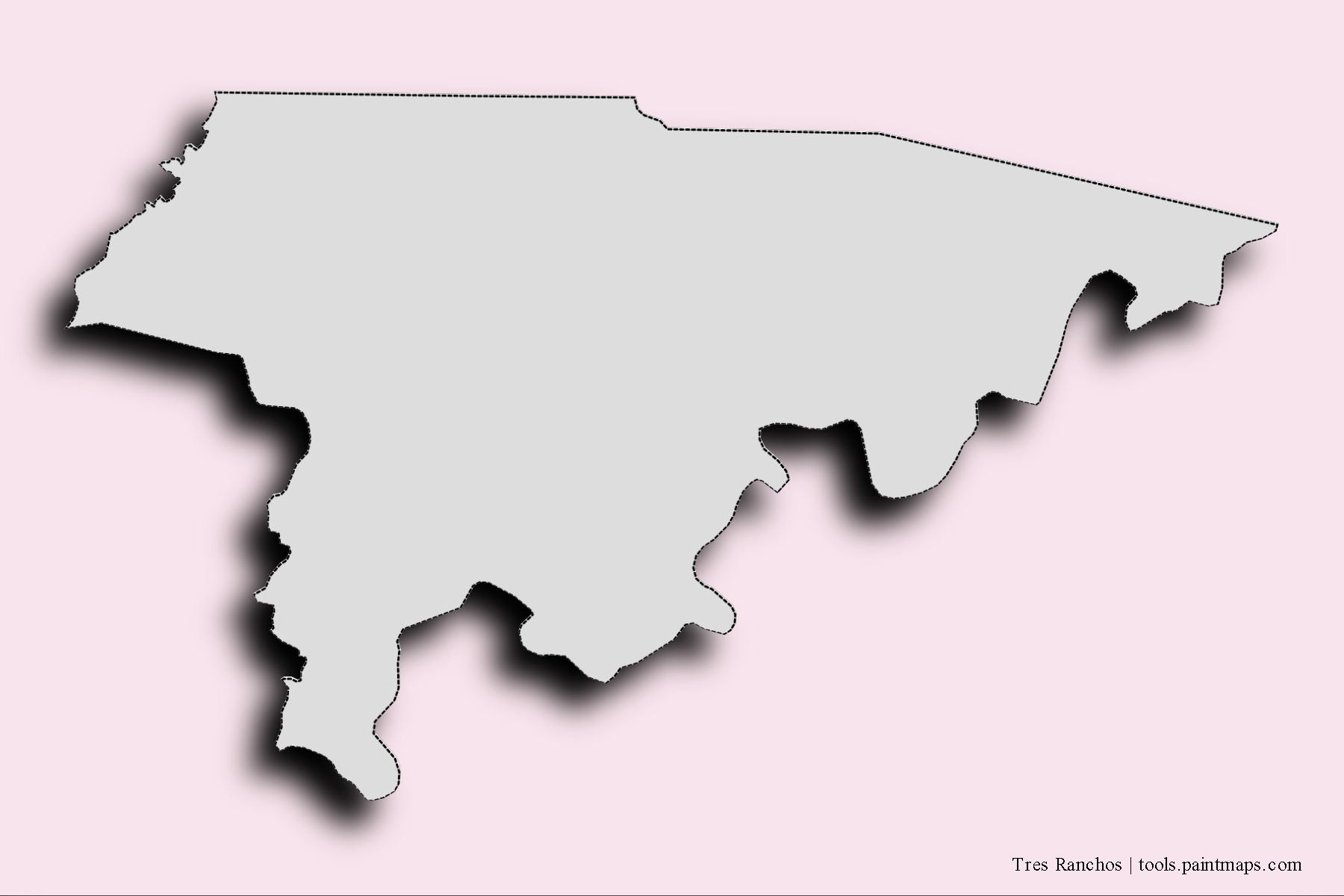 Mapa de barrios y pueblos de Tres Ranchos con efecto de sombra 3D