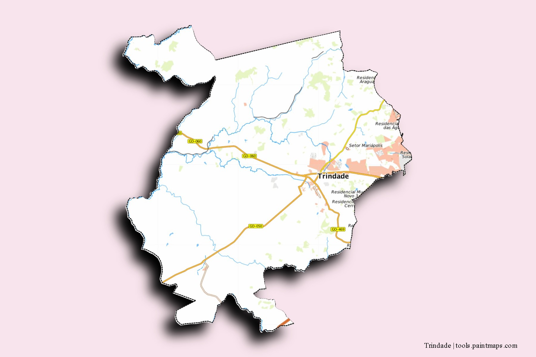 Trindade neighborhoods and villages map with 3D shadow effect