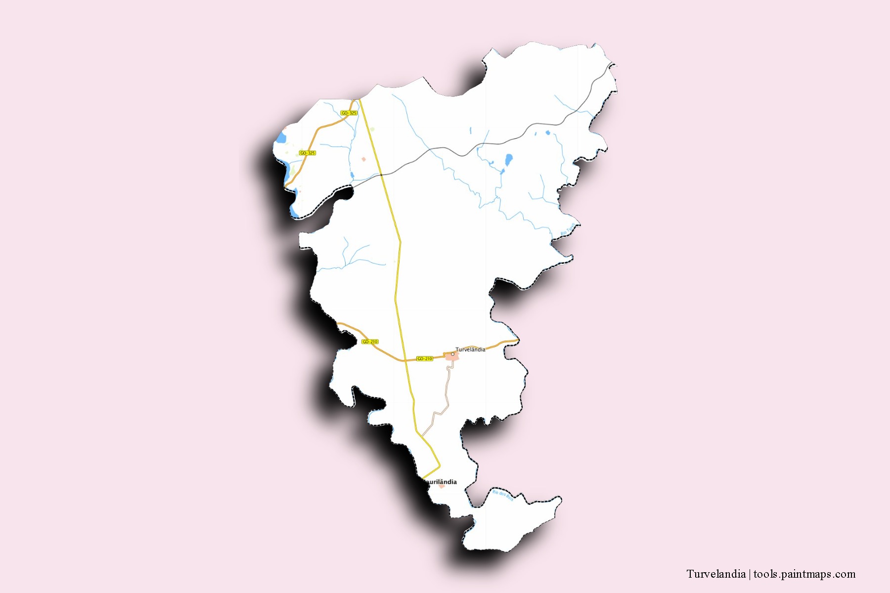 Mapa de barrios y pueblos de Turvelandia con efecto de sombra 3D