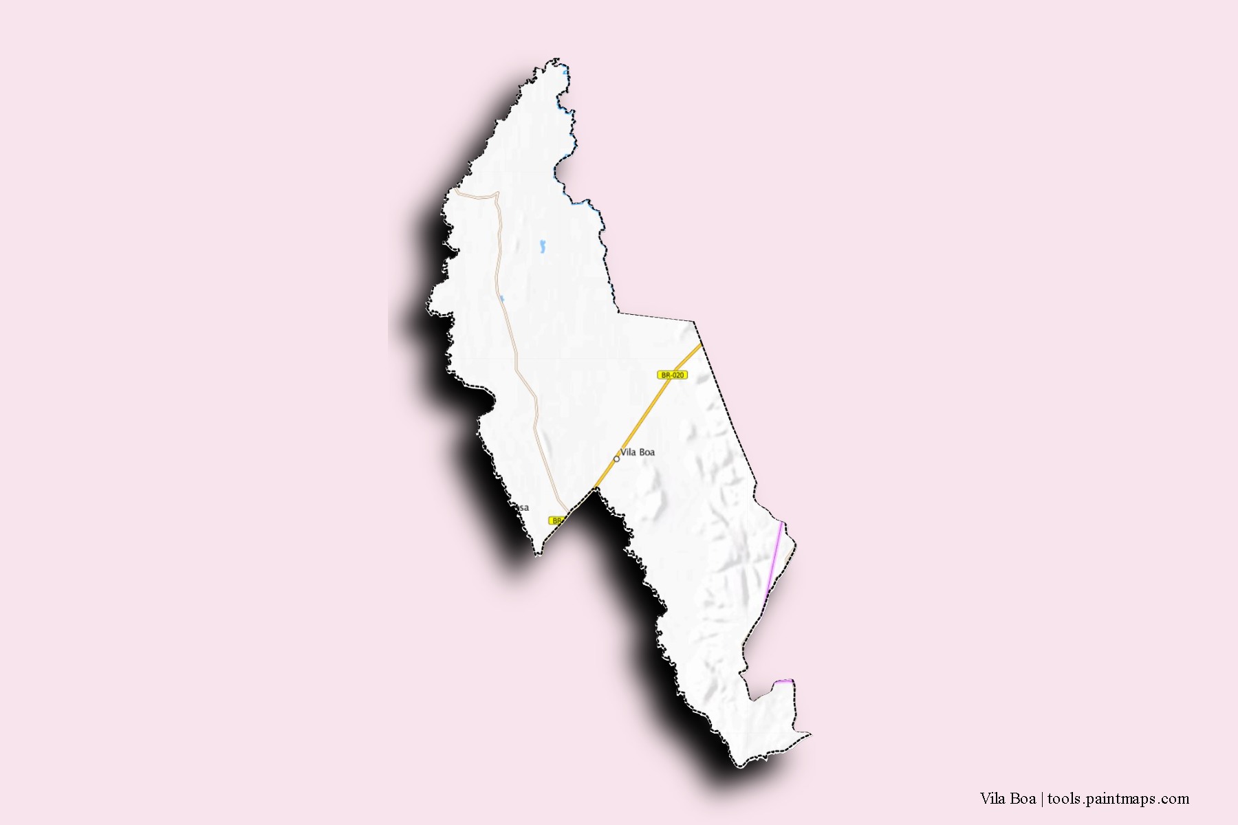 Mapa de barrios y pueblos de Vila Boa con efecto de sombra 3D