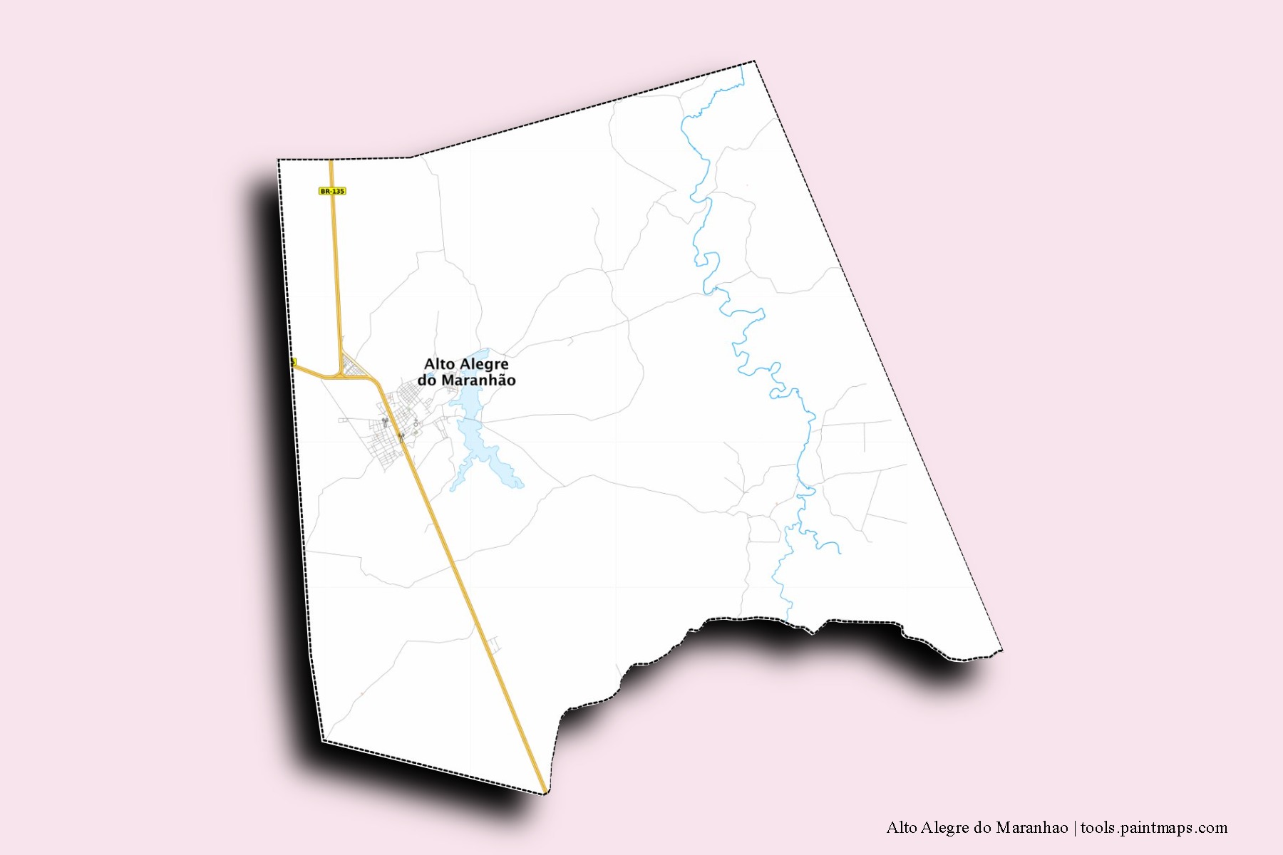 Mapa de barrios y pueblos de Alto Alegre do Maranhao con efecto de sombra 3D