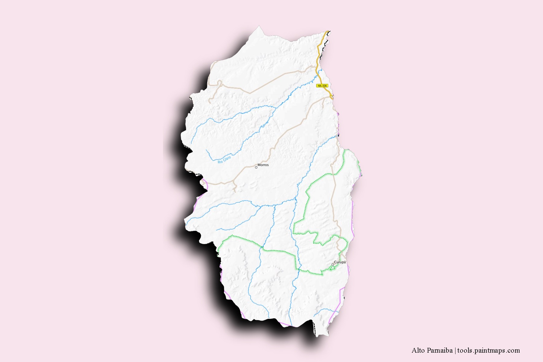 Mapa de barrios y pueblos de Alto Parnaiba con efecto de sombra 3D