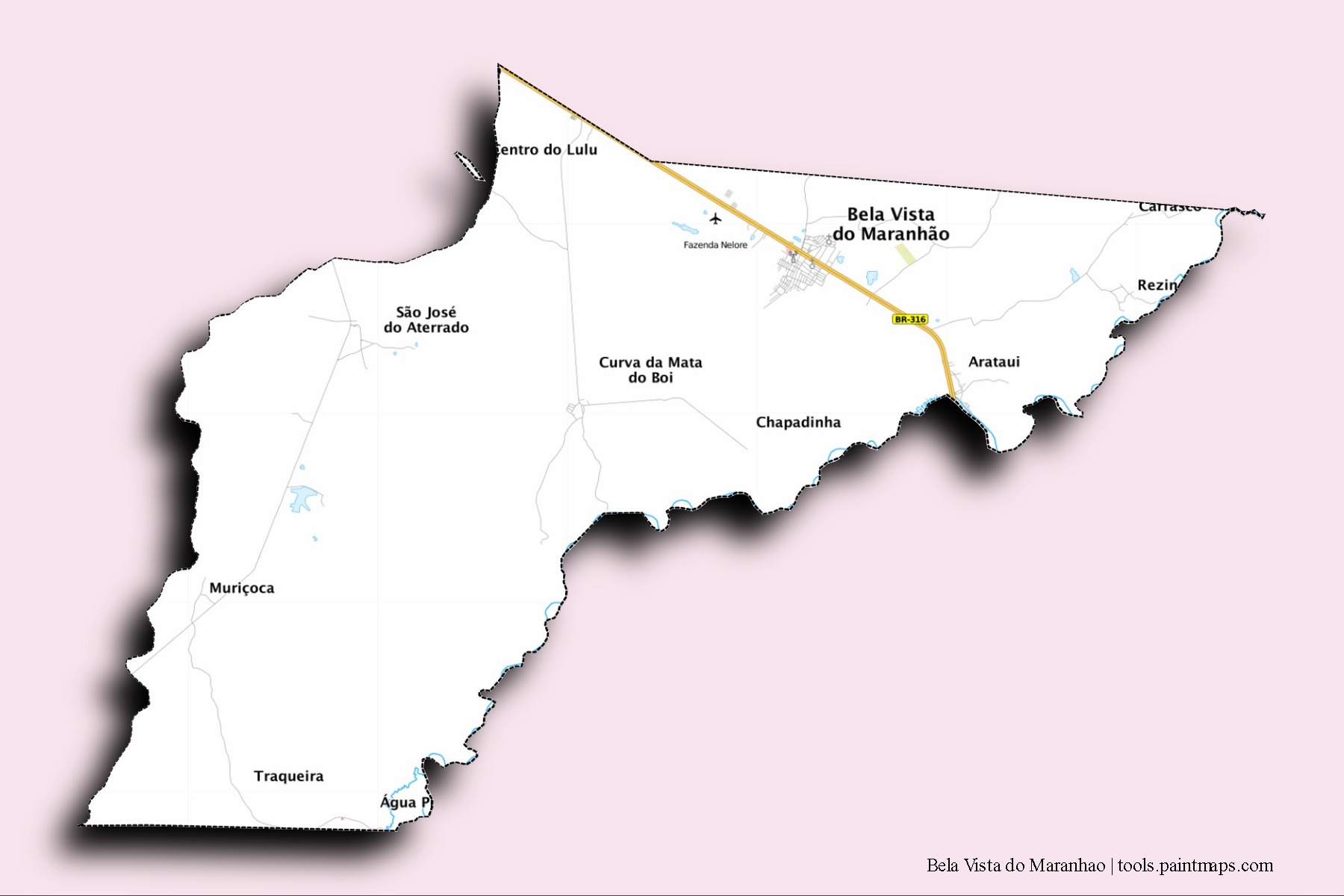 Bela Vista do Maranhao neighborhoods and villages map with 3D shadow effect