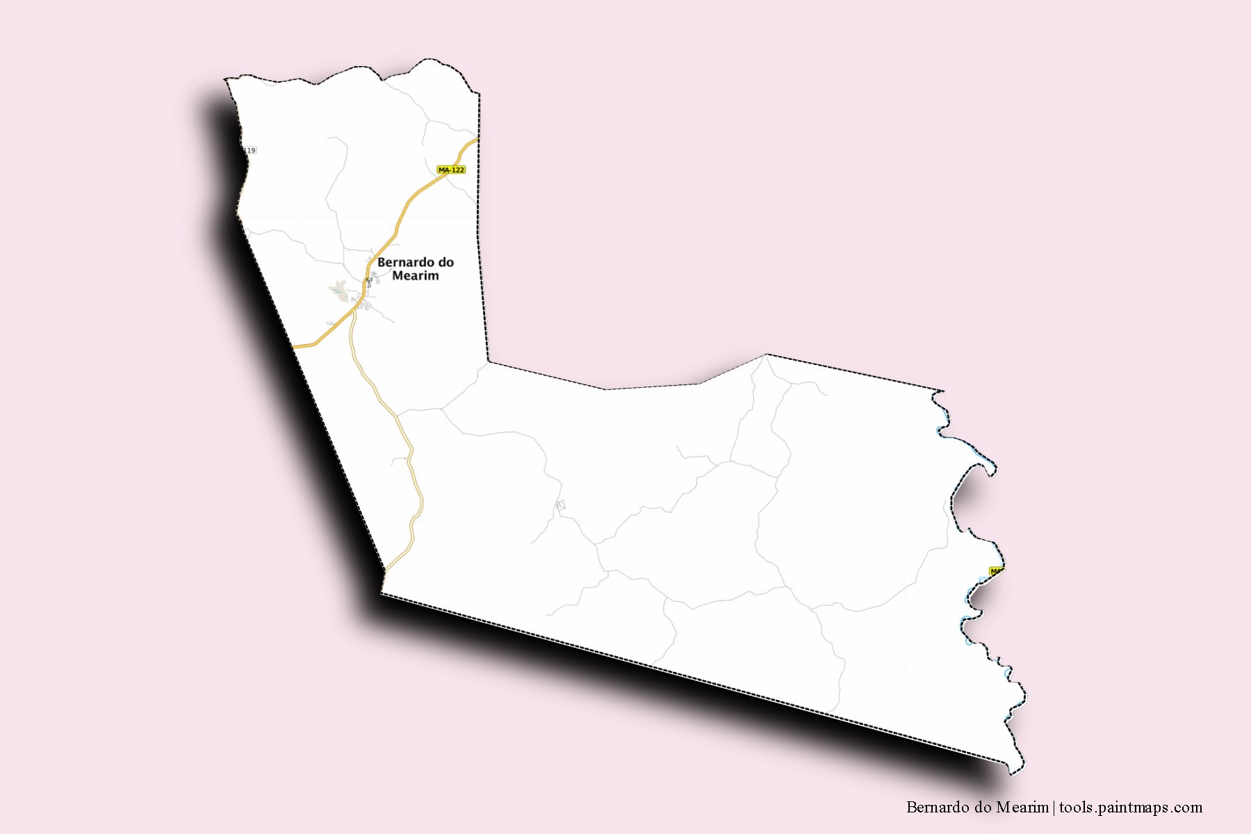 Mapa de barrios y pueblos de Bernardo do Mearim con efecto de sombra 3D