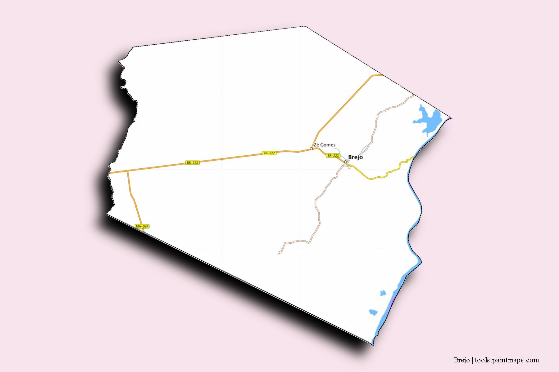 Mapa de barrios y pueblos de Brejo con efecto de sombra 3D