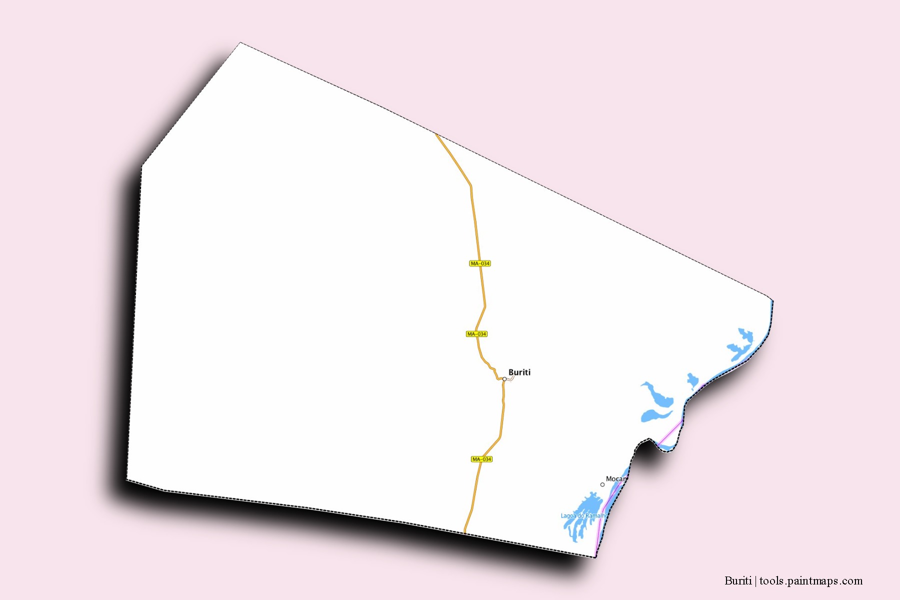 Mapa de barrios y pueblos de Buriti con efecto de sombra 3D