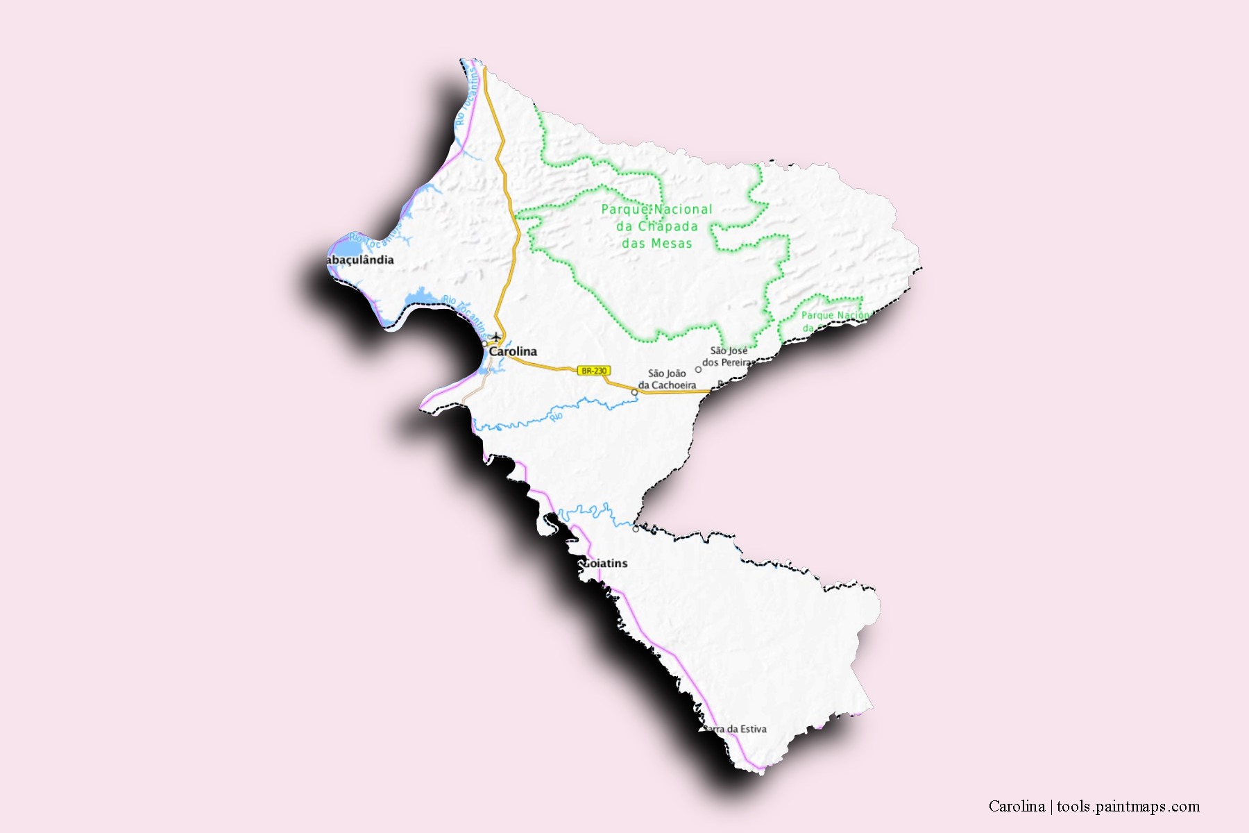 Carolina neighborhoods and villages map with 3D shadow effect