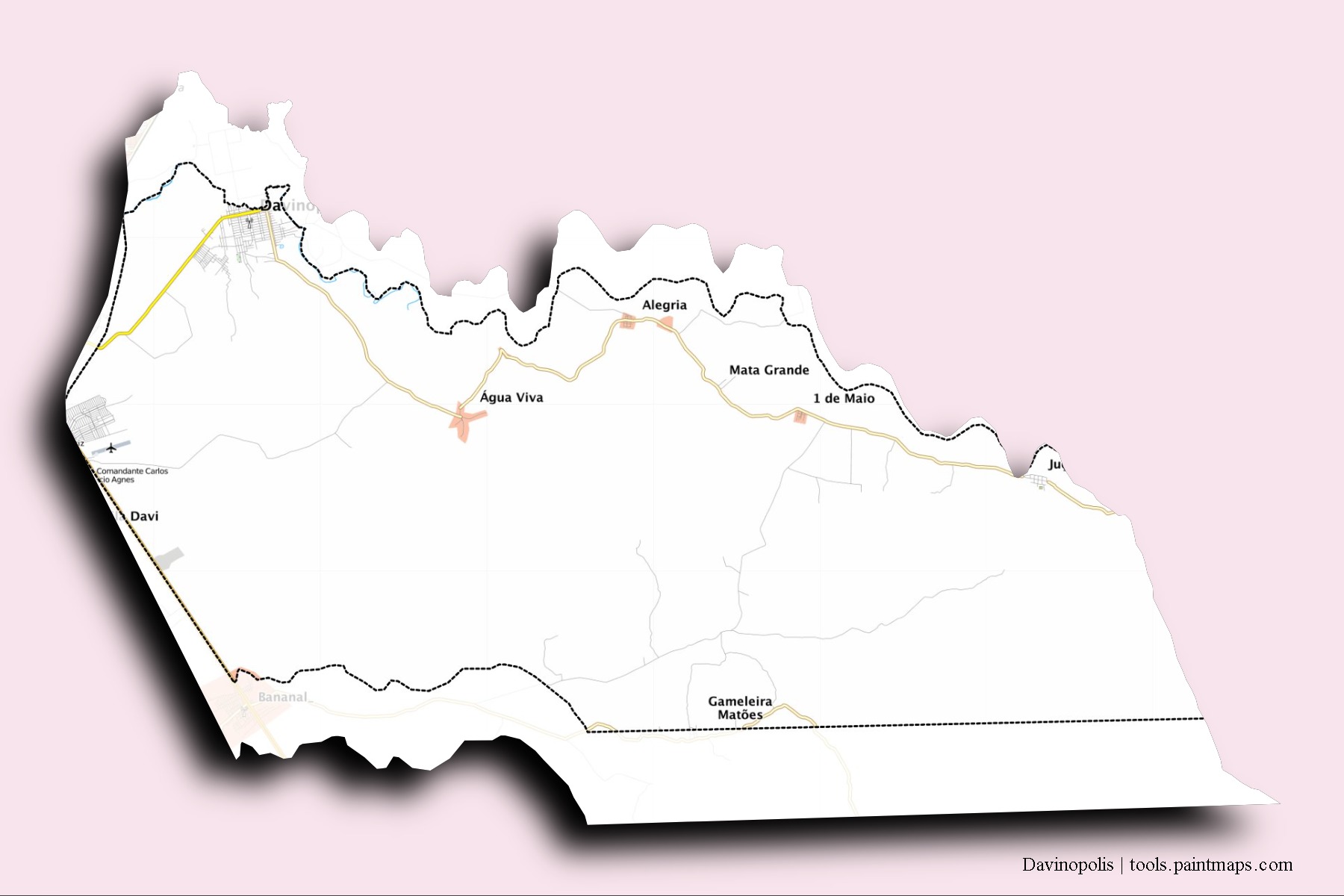 3D gölge efektli Davinopolis mahalleleri ve köyleri haritası