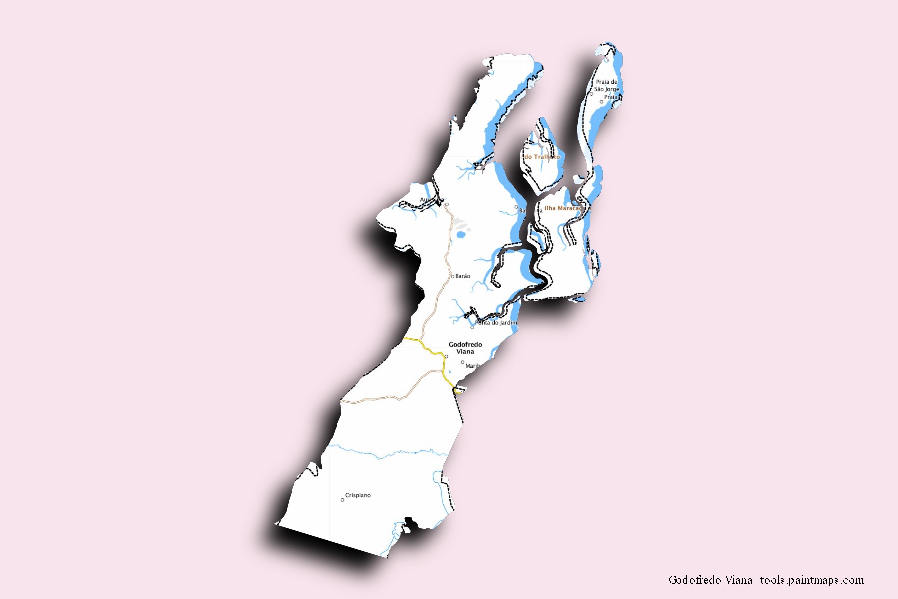 Mapa de barrios y pueblos de Godofredo Viana con efecto de sombra 3D