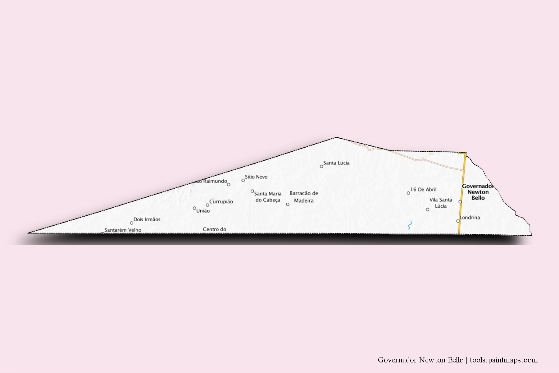 Governador Newton Bello neighborhoods and villages map with 3D shadow effect