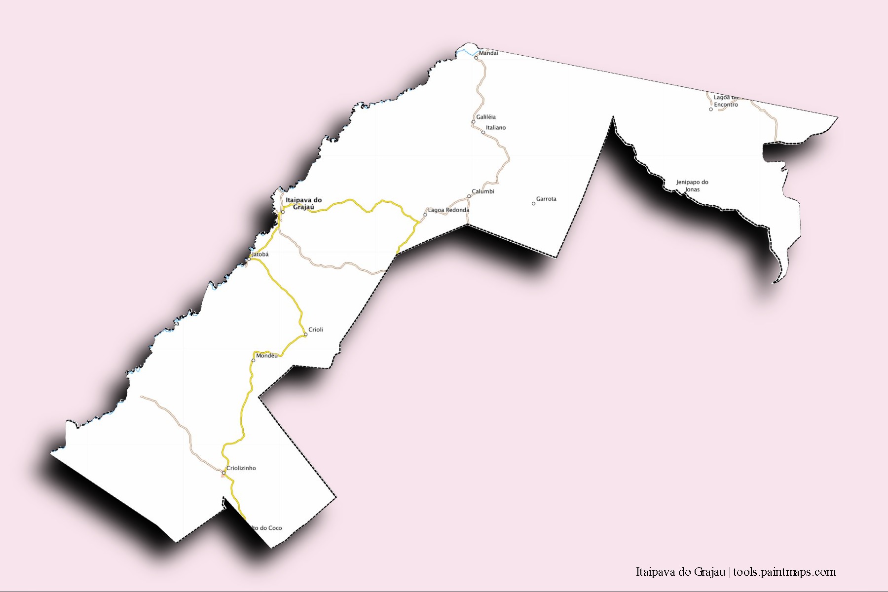 Mapa de barrios y pueblos de Itaipava do Grajau con efecto de sombra 3D