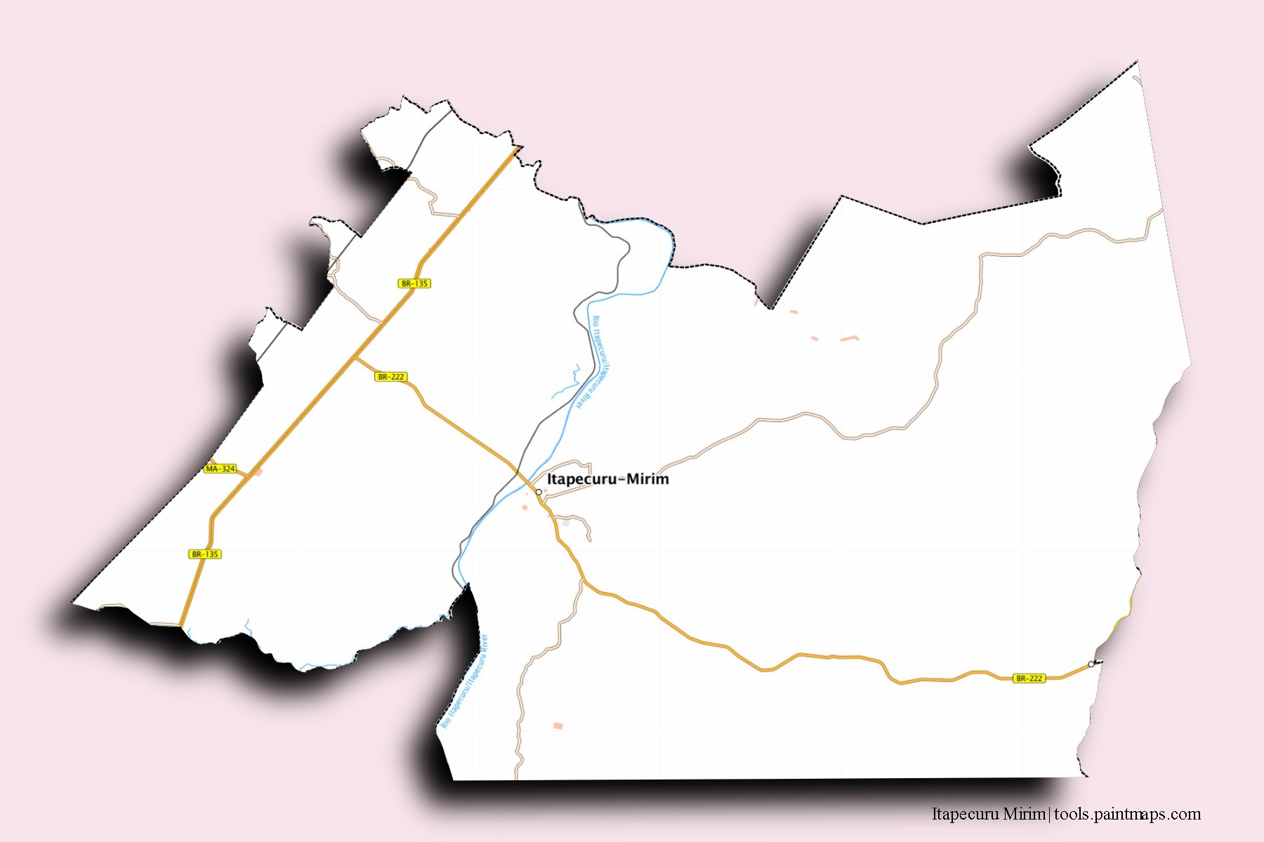 Mapa de barrios y pueblos de Itapecuru Mirim con efecto de sombra 3D