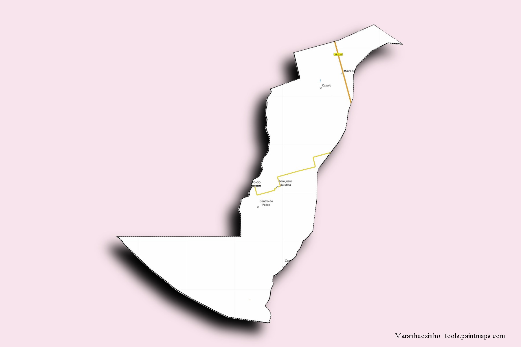 Mapa de barrios y pueblos de Maranhaozinho con efecto de sombra 3D