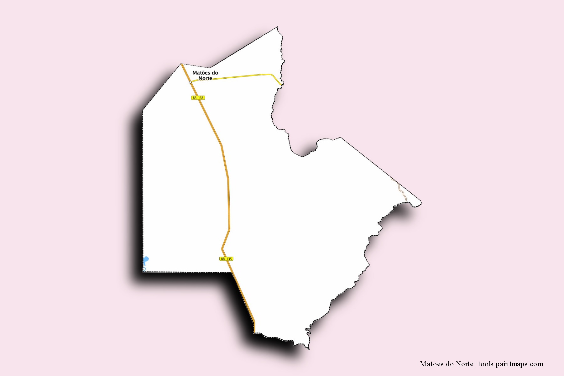 Mapa de barrios y pueblos de Matoes do Norte con efecto de sombra 3D