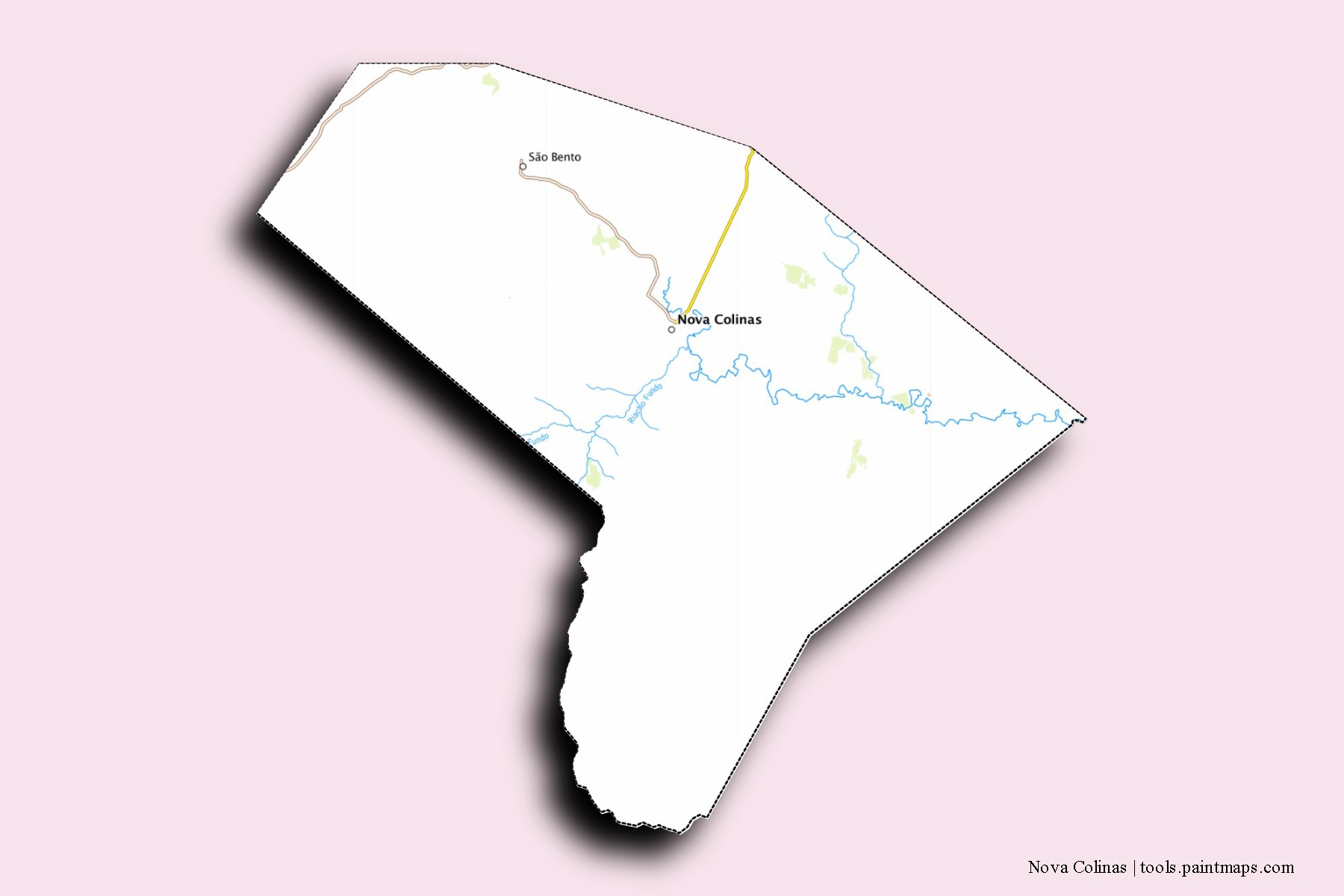 Mapa de barrios y pueblos de Nova Colinas con efecto de sombra 3D