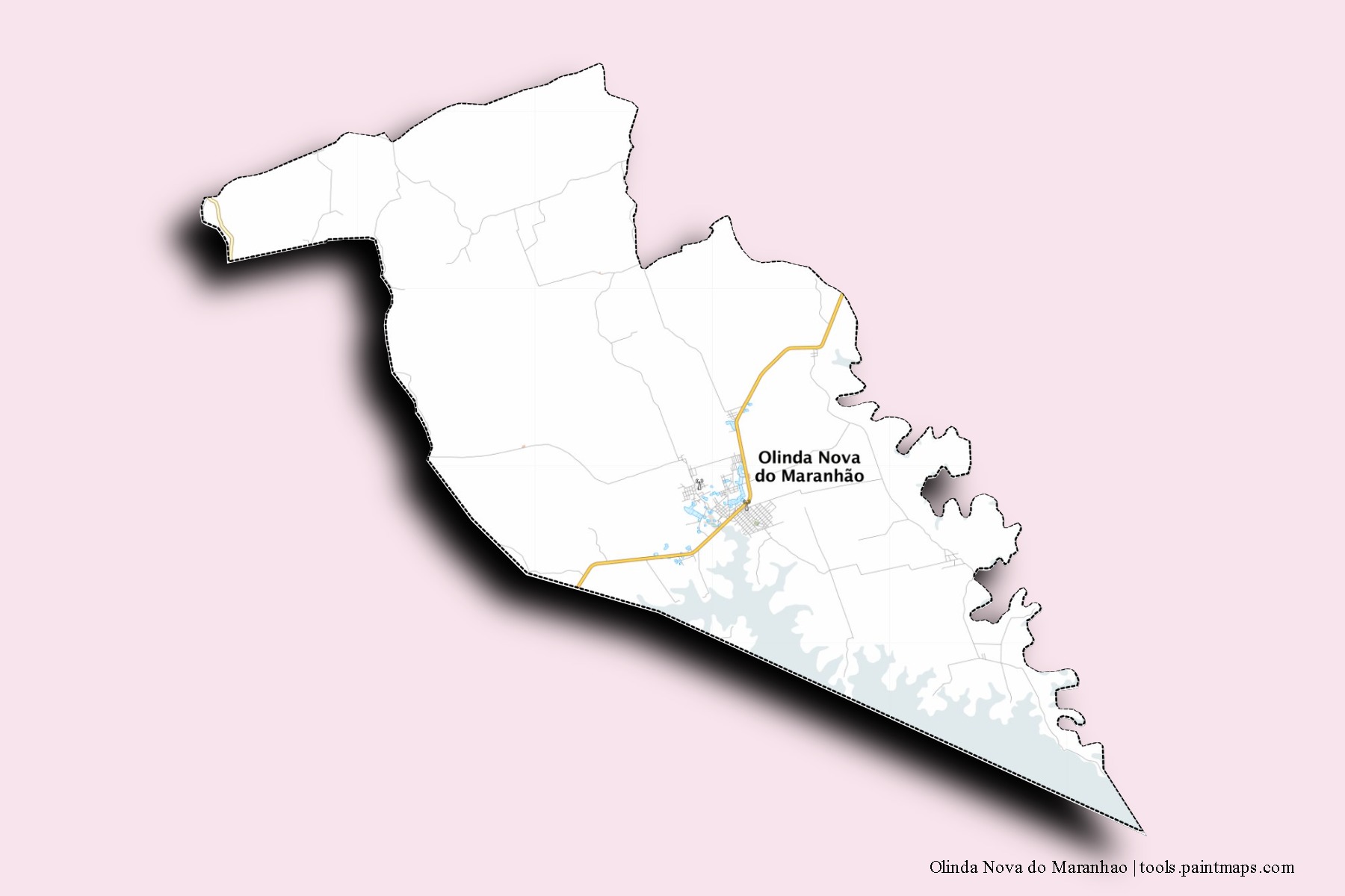 Olinda Nova do Maranhao neighborhoods and villages map with 3D shadow effect