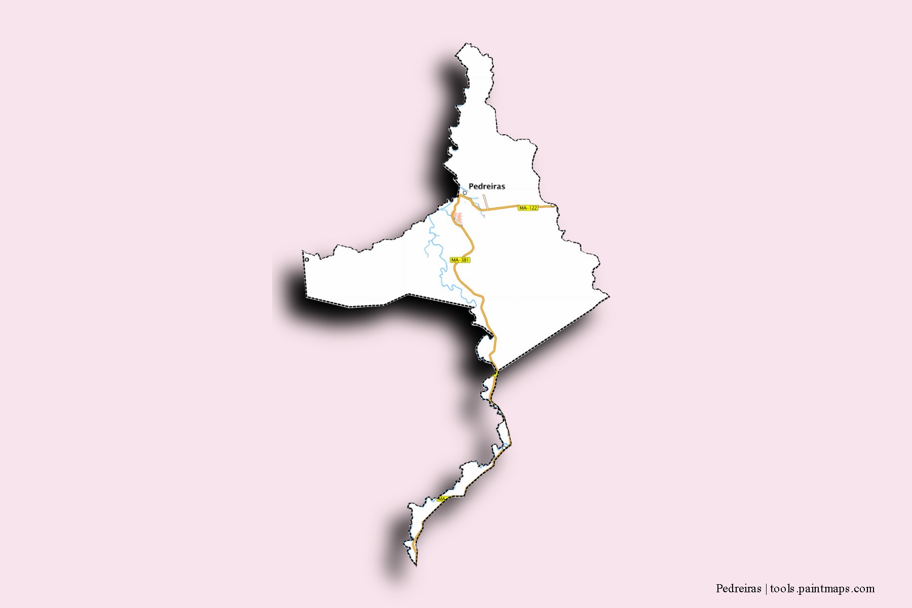 Mapa de barrios y pueblos de Pedreiras con efecto de sombra 3D