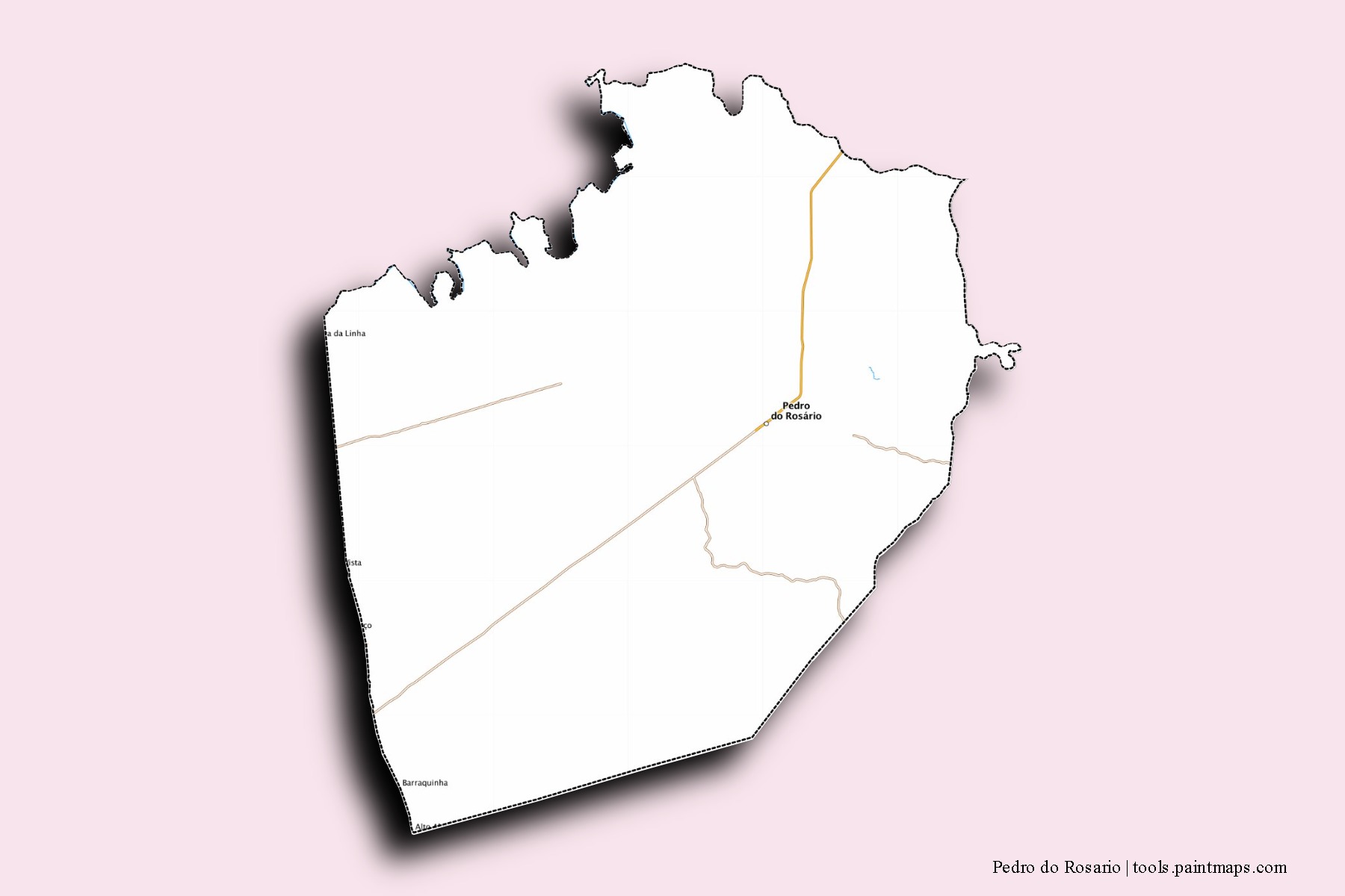 Mapa de barrios y pueblos de Pedro do Rosario con efecto de sombra 3D