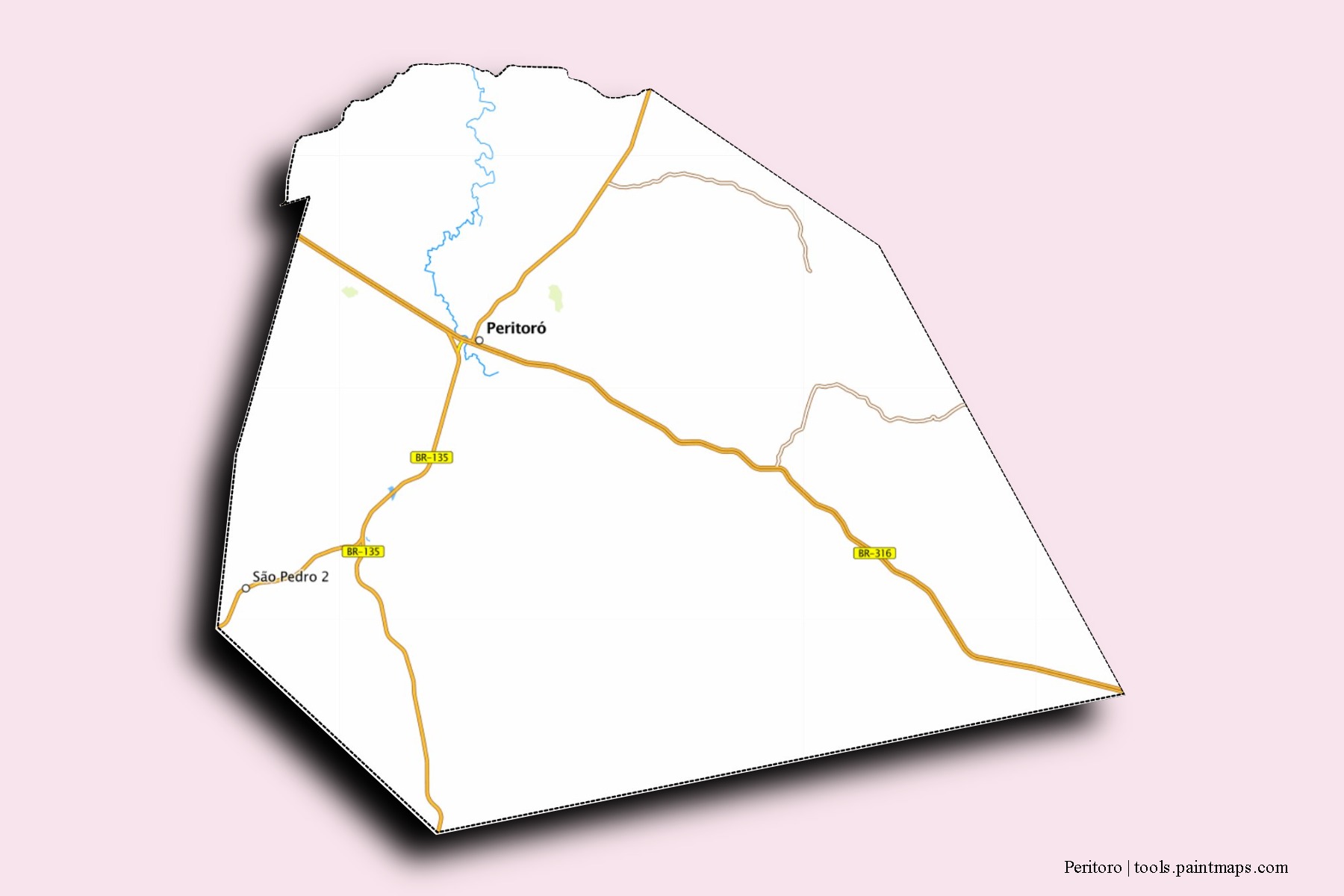Mapa de barrios y pueblos de Peritoro con efecto de sombra 3D