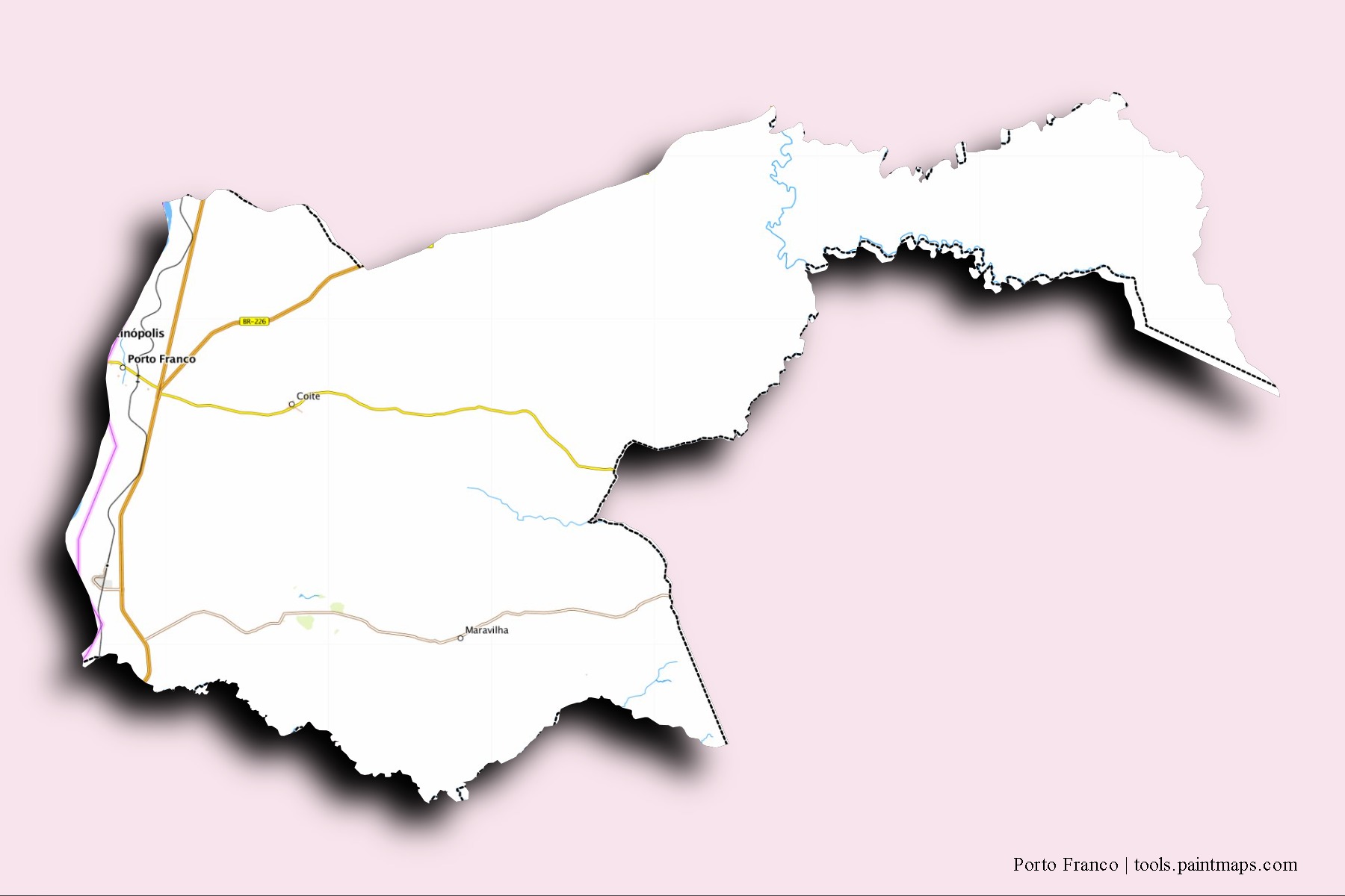 Porto Franco neighborhoods and villages map with 3D shadow effect