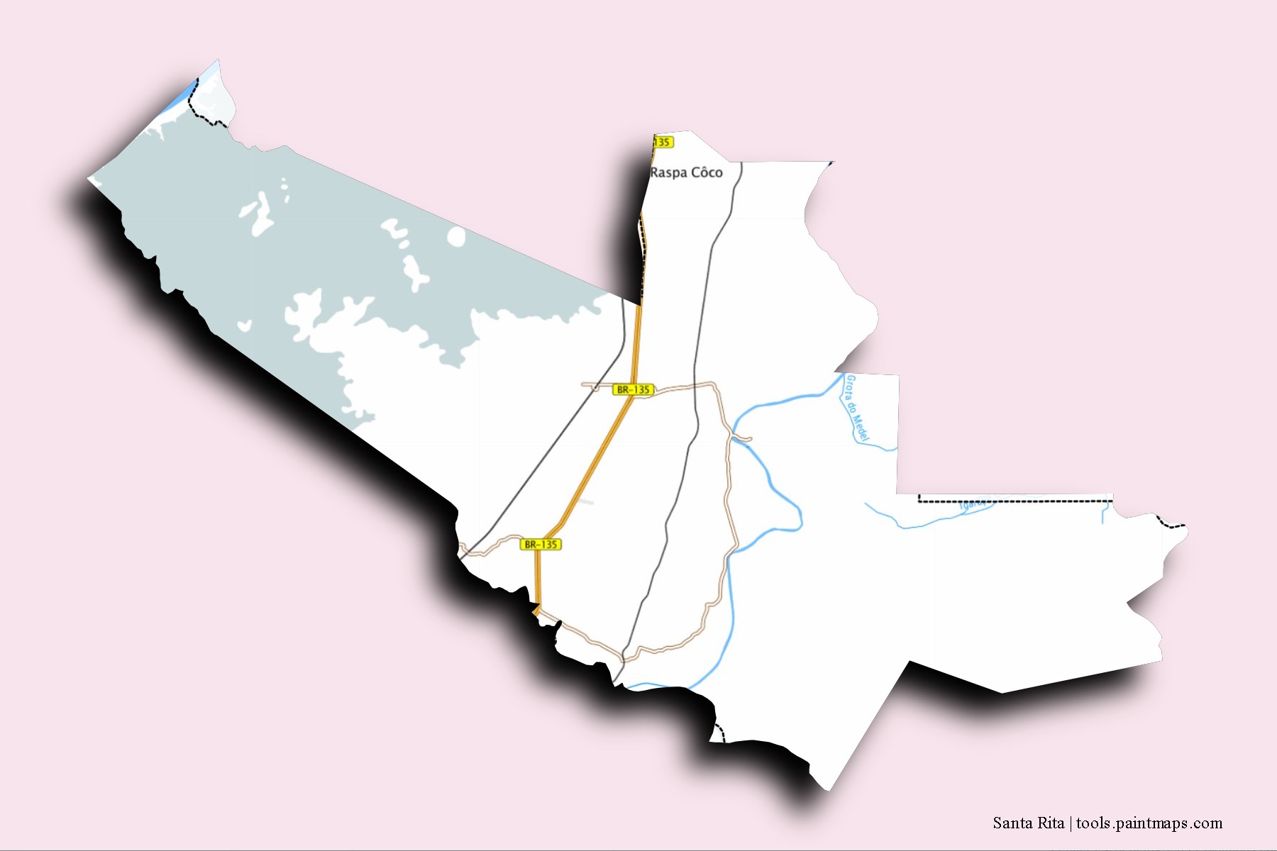 Mapa de barrios y pueblos de Santa Rita con efecto de sombra 3D