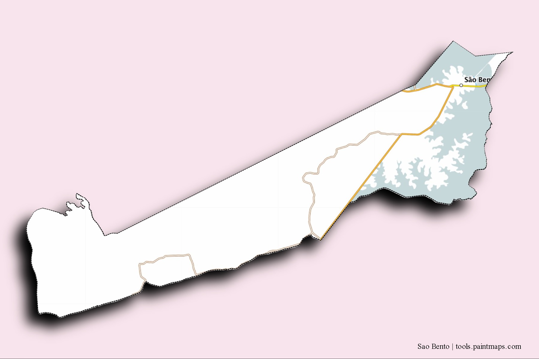 Mapa de barrios y pueblos de Sao Bento con efecto de sombra 3D