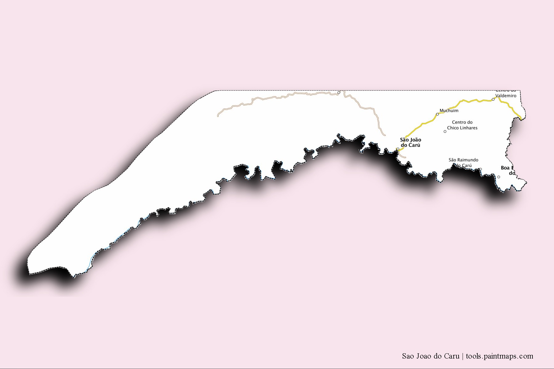 Mapa de barrios y pueblos de Sao Joao do Caru con efecto de sombra 3D