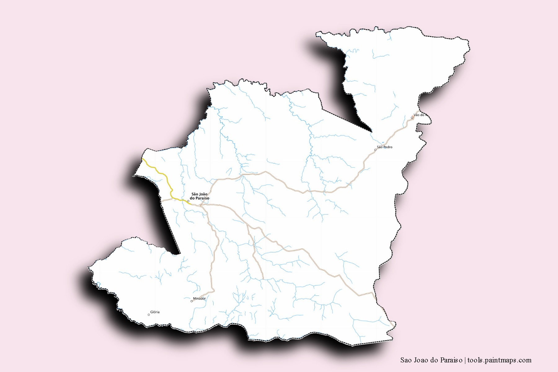 Mapa de barrios y pueblos de Sao Joao do Paraiso con efecto de sombra 3D