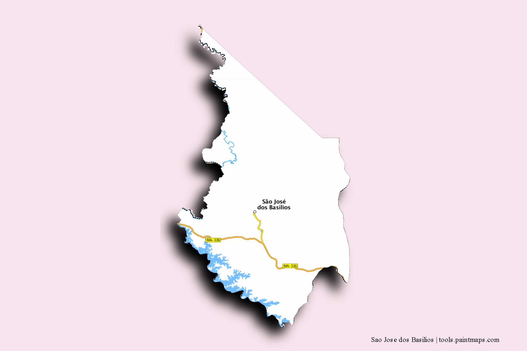 Mapa de barrios y pueblos de Sao Jose dos Basilios con efecto de sombra 3D