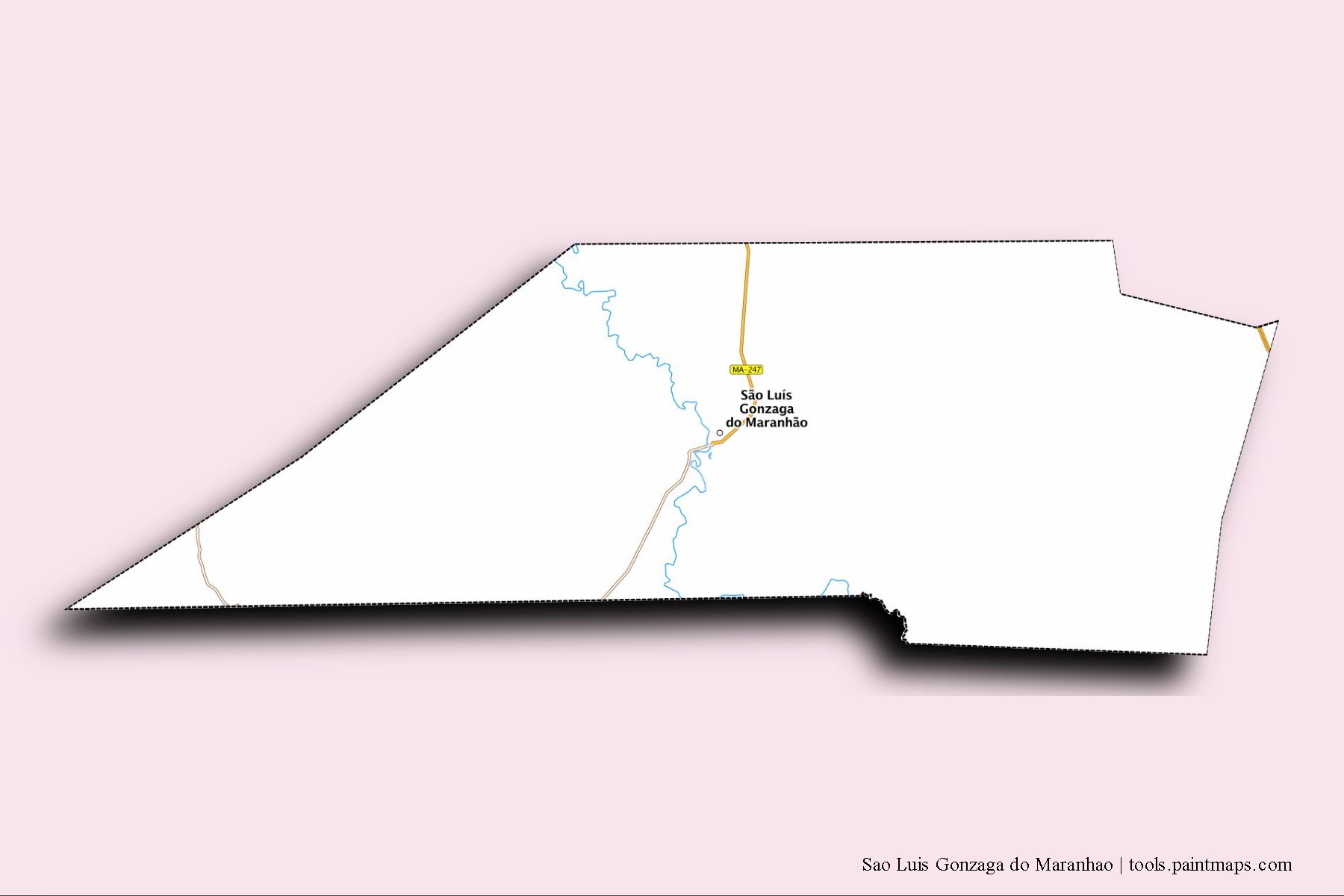 Mapa de barrios y pueblos de Sao Luis Gonzaga do Maranhao con efecto de sombra 3D