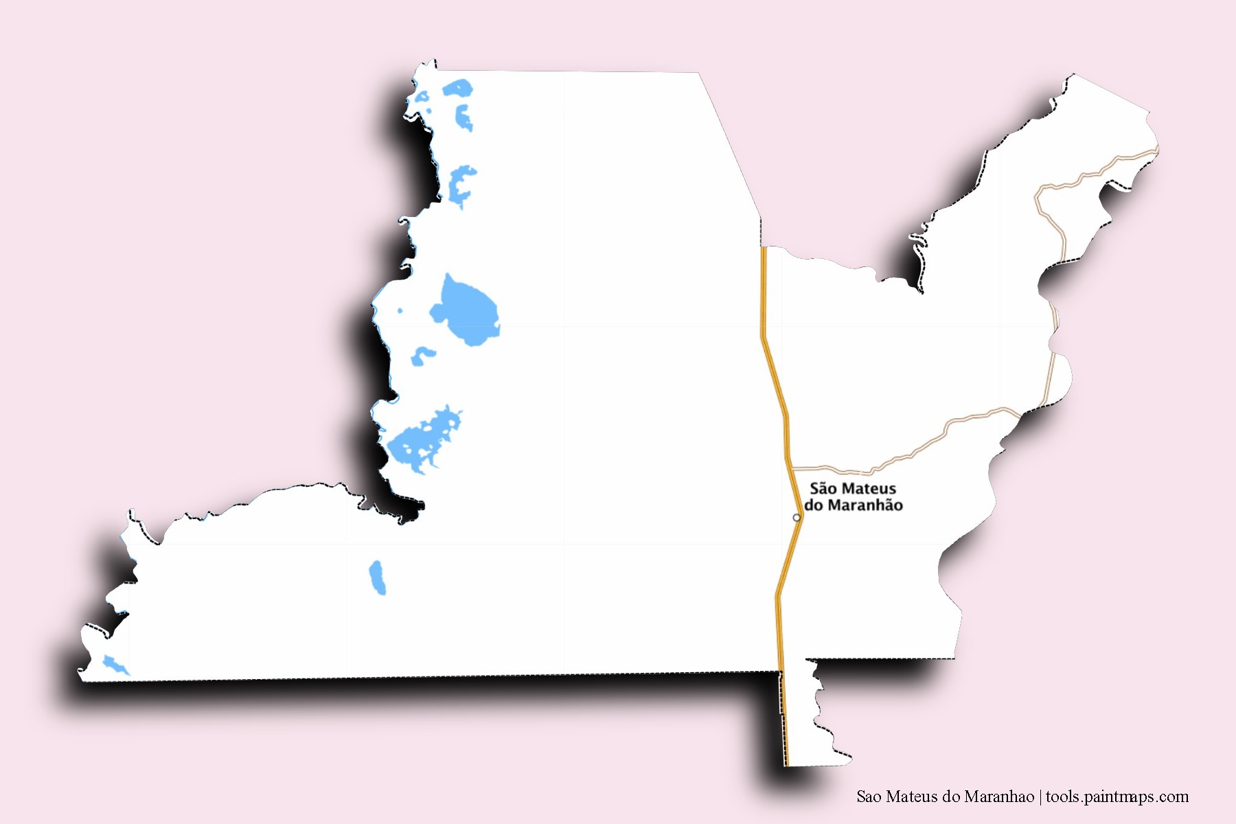Mapa de barrios y pueblos de Sao Mateus do Maranhao con efecto de sombra 3D