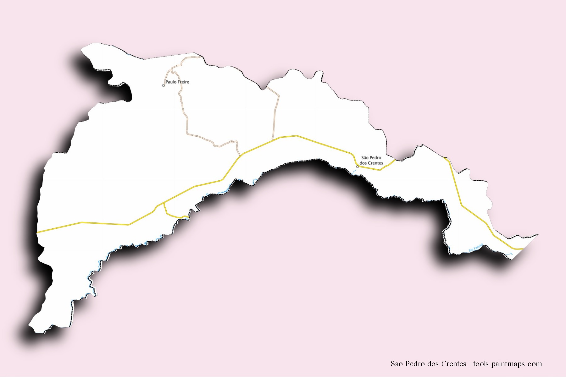 3D gölge efektli Sao Pedro dos Crentes mahalleleri ve köyleri haritası