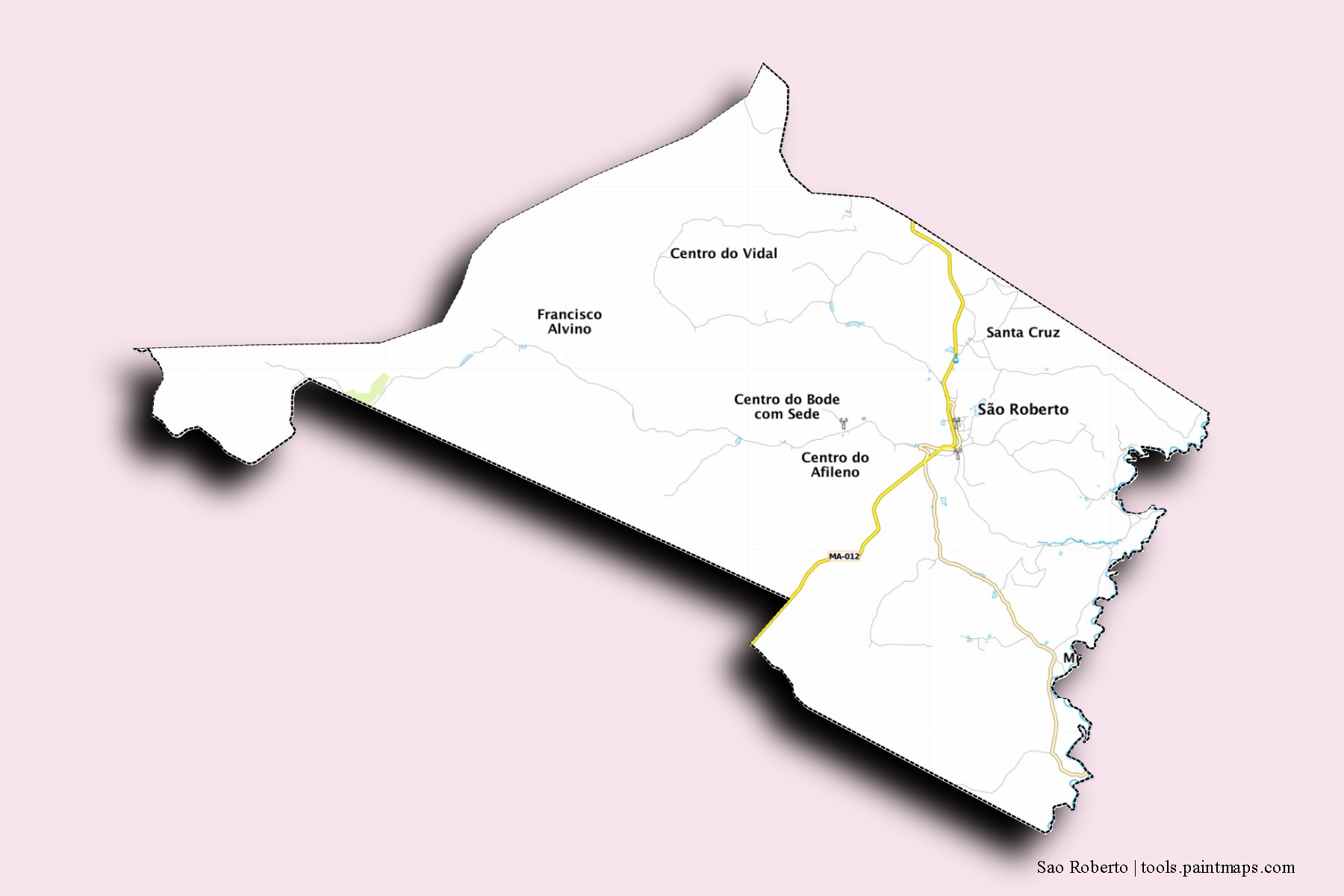 Mapa de barrios y pueblos de Sao Roberto con efecto de sombra 3D