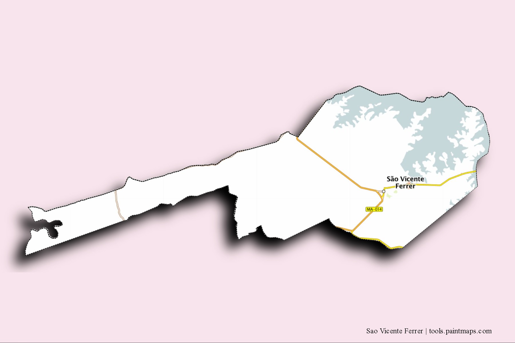 Mapa de barrios y pueblos de Sao Vicente Ferrer con efecto de sombra 3D