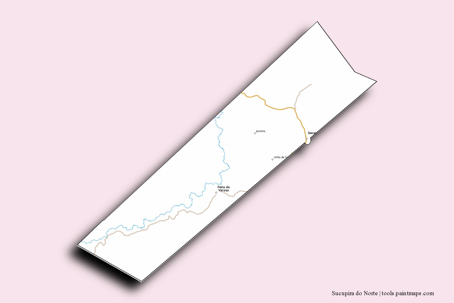 Mapa de barrios y pueblos de Sucupira do Norte con efecto de sombra 3D