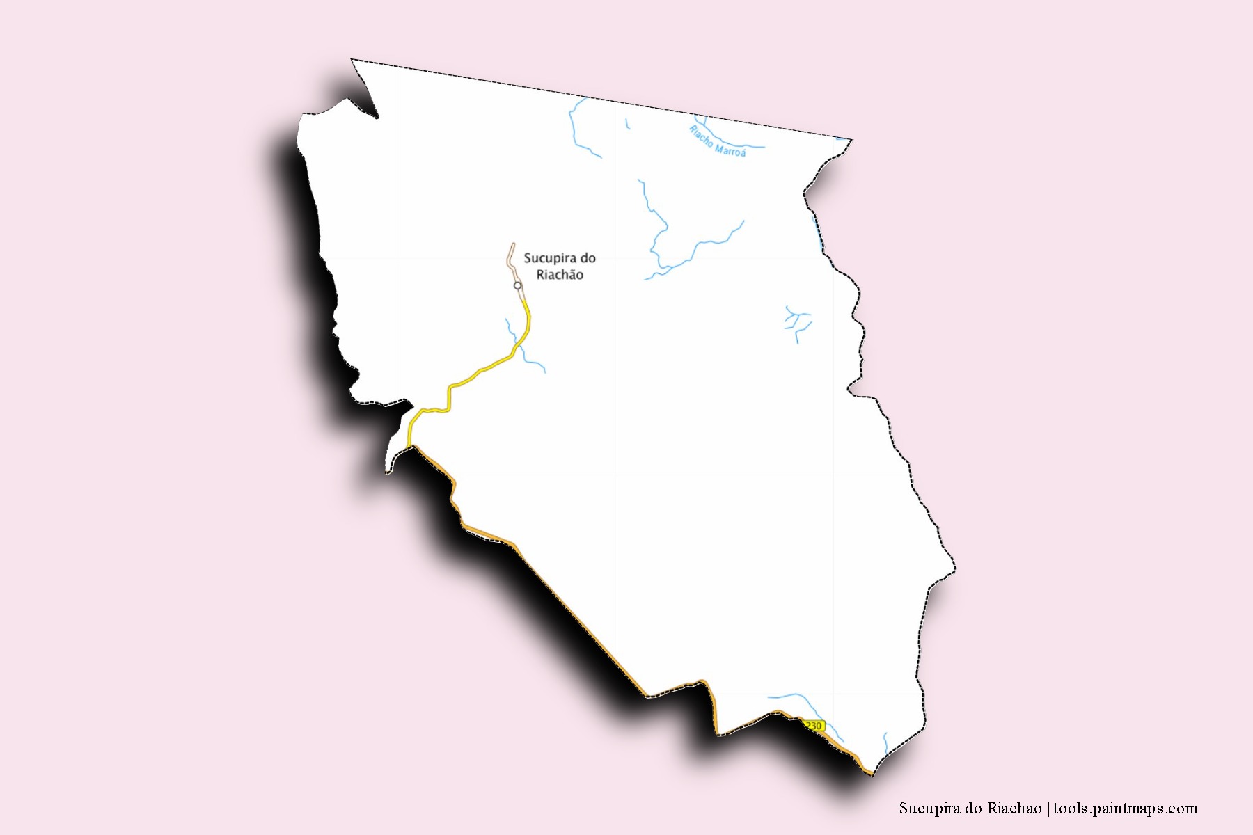 Mapa de barrios y pueblos de Sucupira do Riachao con efecto de sombra 3D