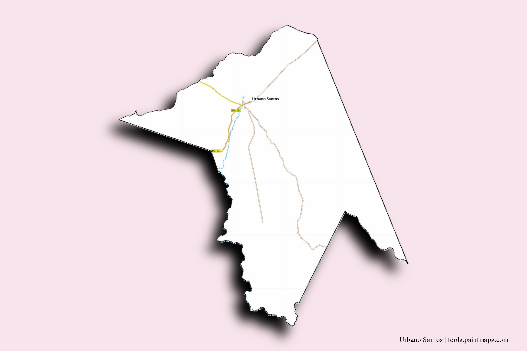Mapa de barrios y pueblos de Urbano Santos con efecto de sombra 3D