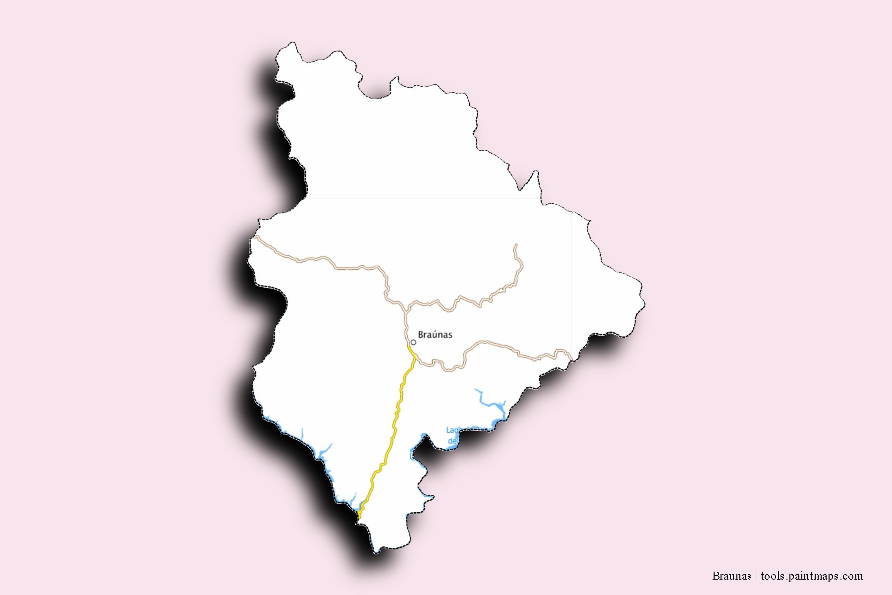 Mapa de barrios y pueblos de Braunas con efecto de sombra 3D