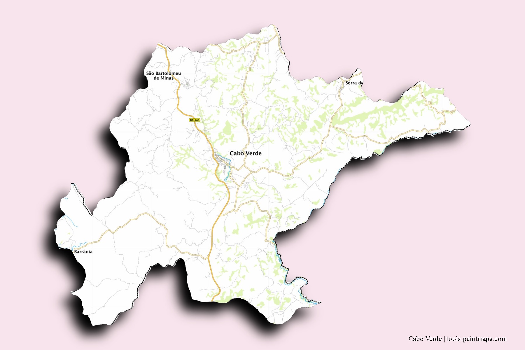 Mapa de barrios y pueblos de Cabo Verde con efecto de sombra 3D