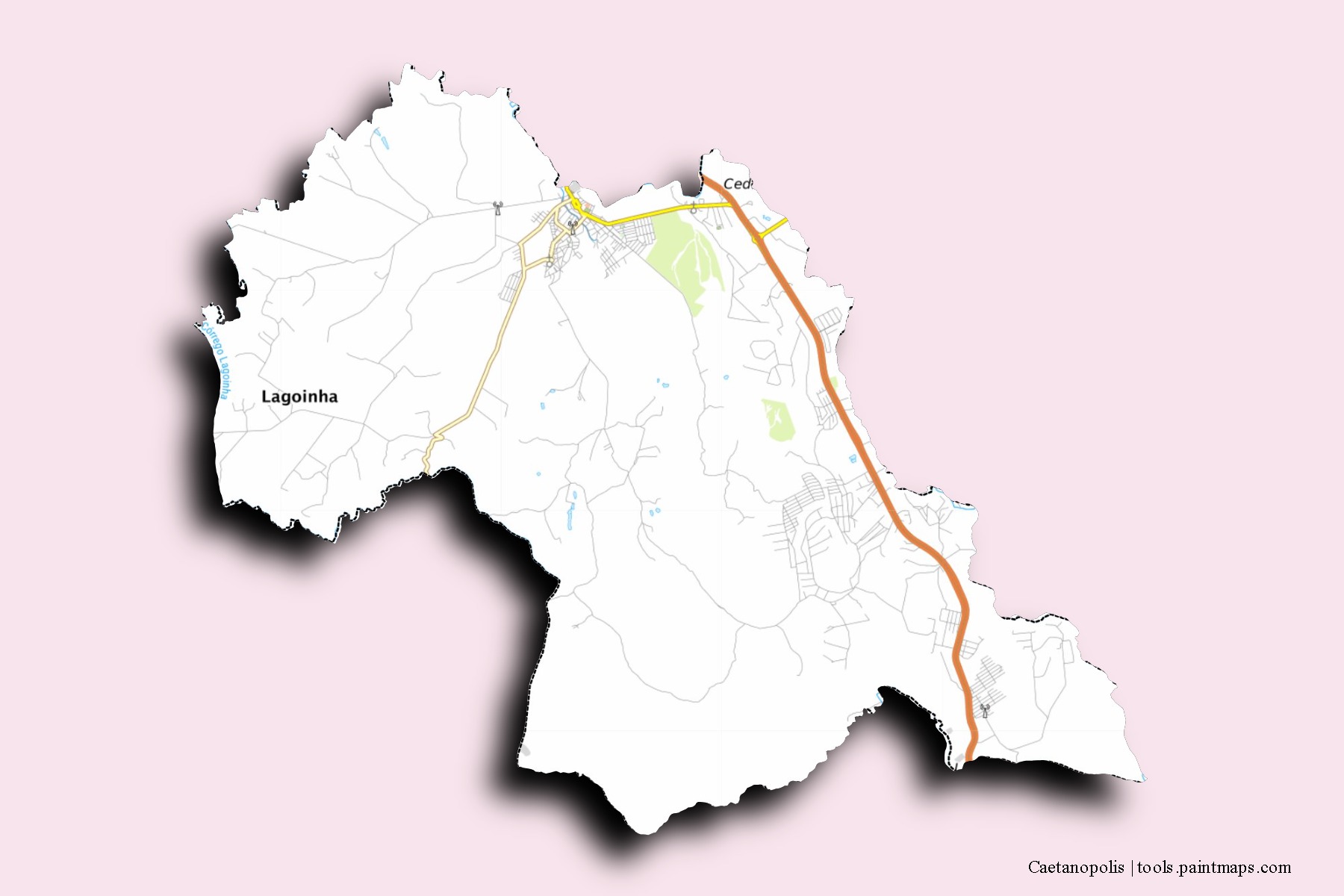 Caetanopolis neighborhoods and villages map with 3D shadow effect