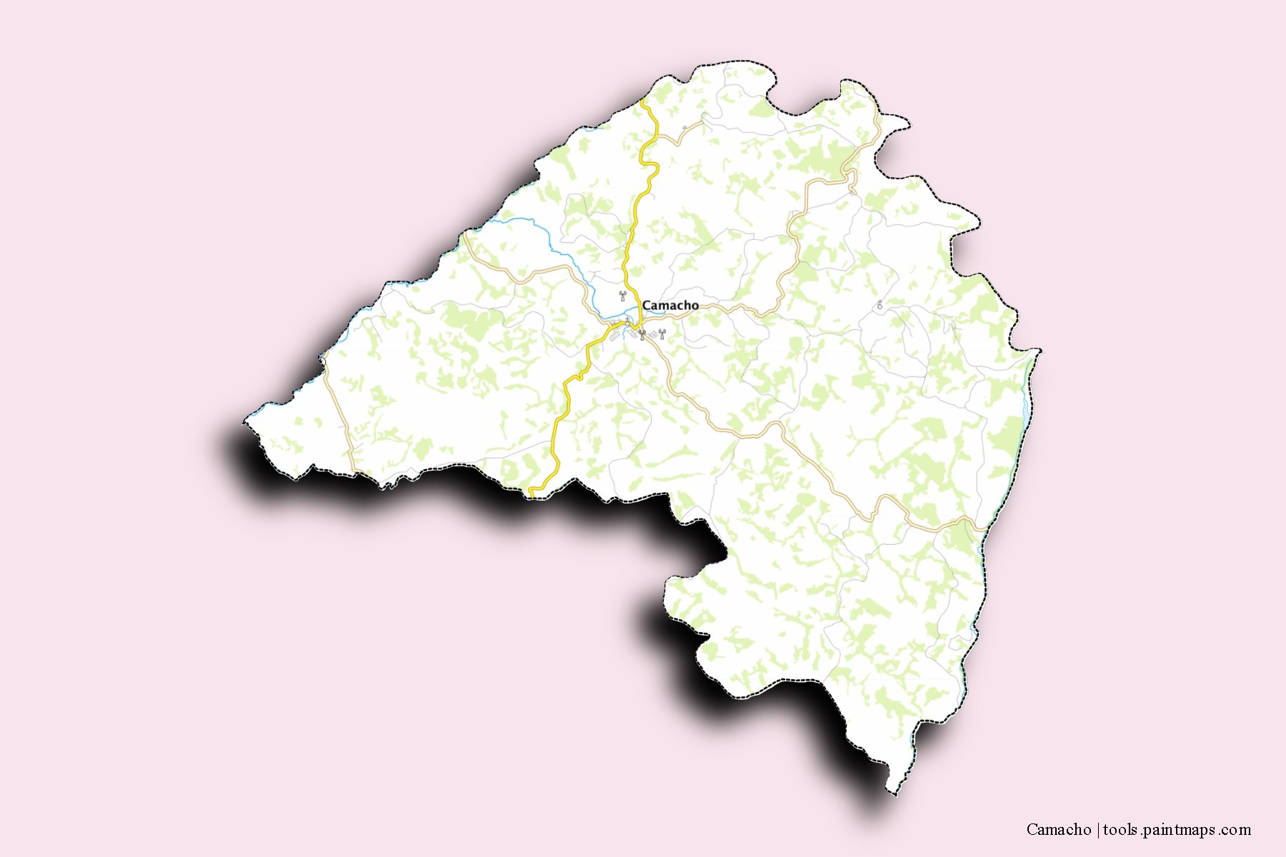 Mapa de barrios y pueblos de Camacho con efecto de sombra 3D