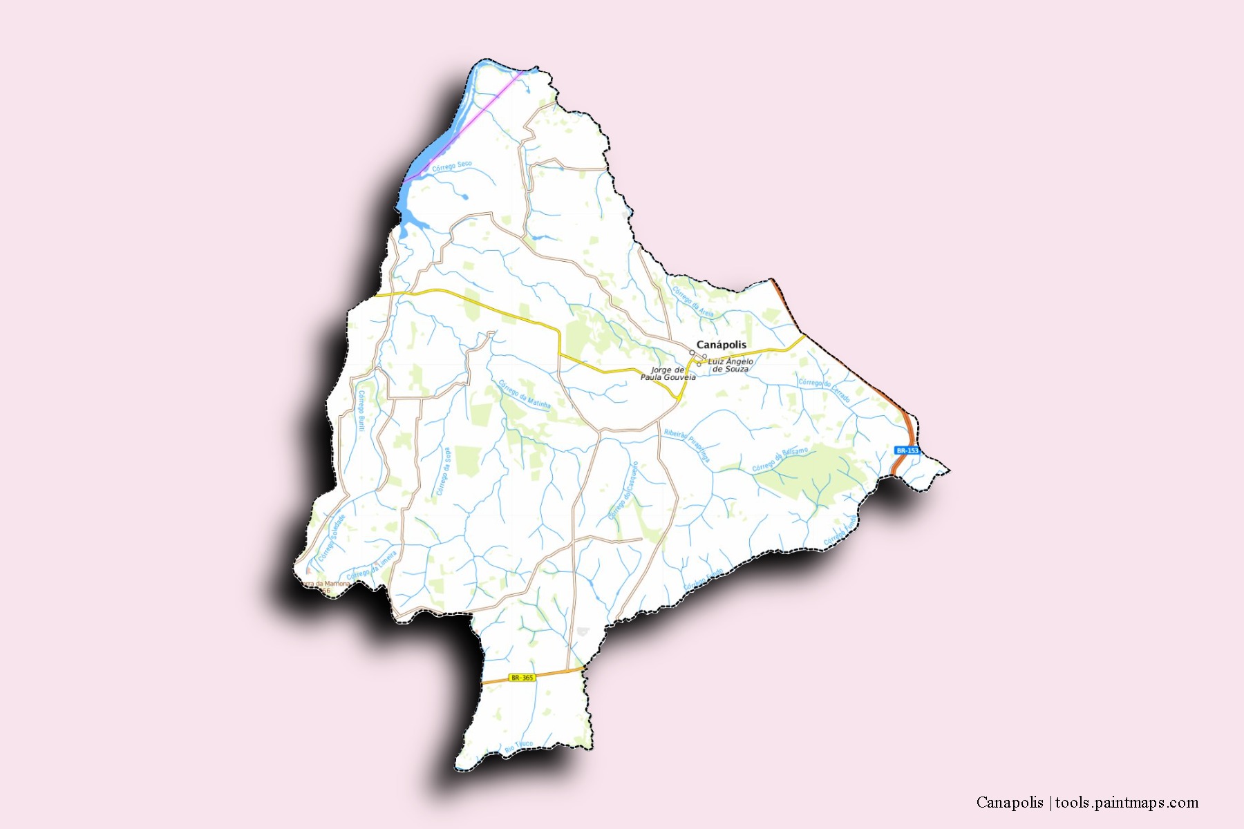 Mapa de barrios y pueblos de Canapolis con efecto de sombra 3D