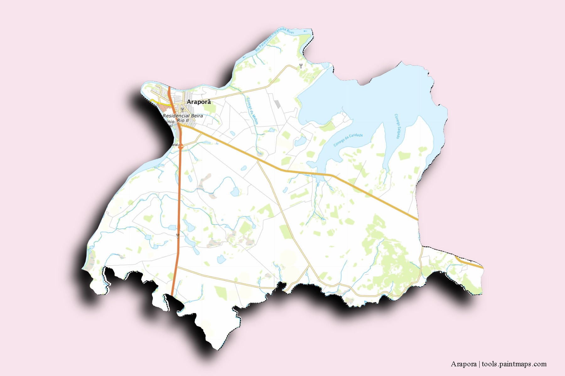 Mapa de barrios y pueblos de Arapora con efecto de sombra 3D