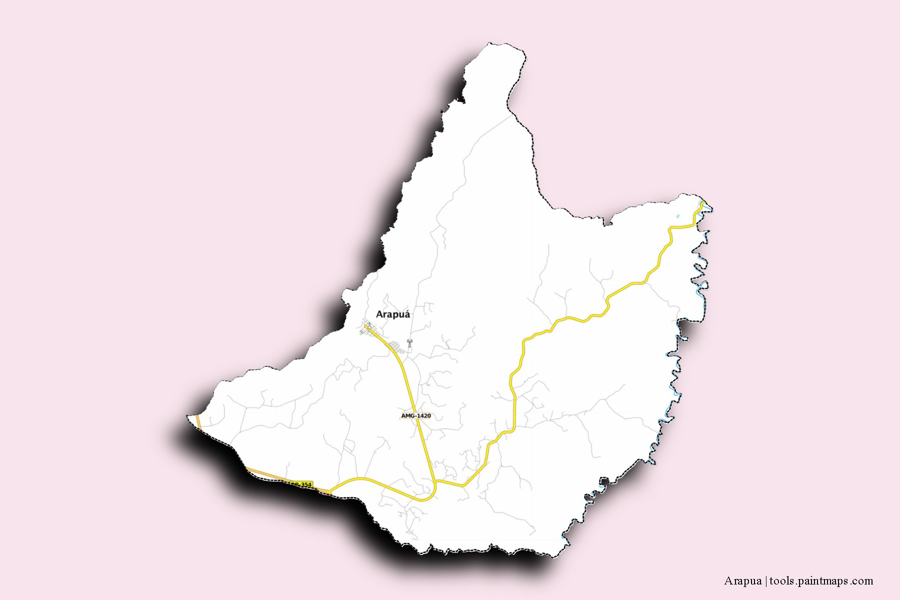 Mapa de barrios y pueblos de Arapua con efecto de sombra 3D