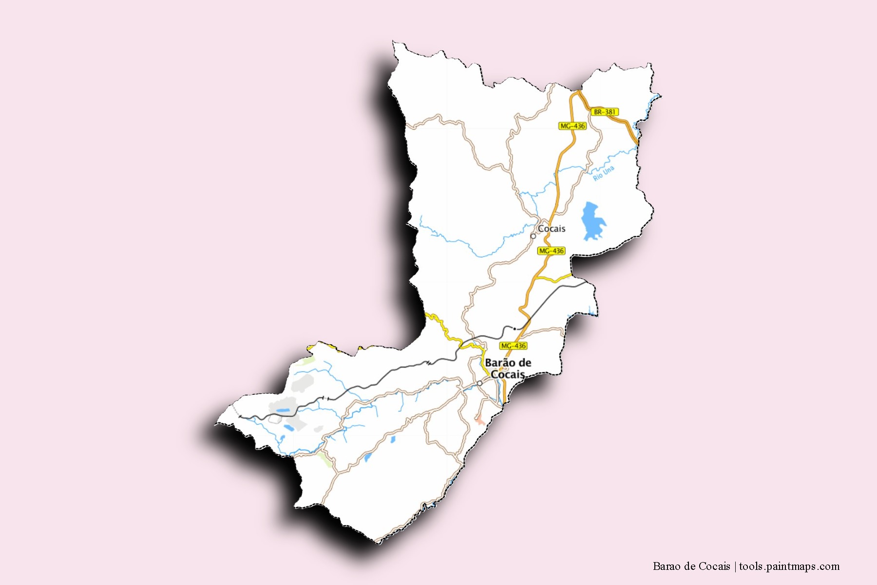 Mapa de barrios y pueblos de Barao de Cocais con efecto de sombra 3D