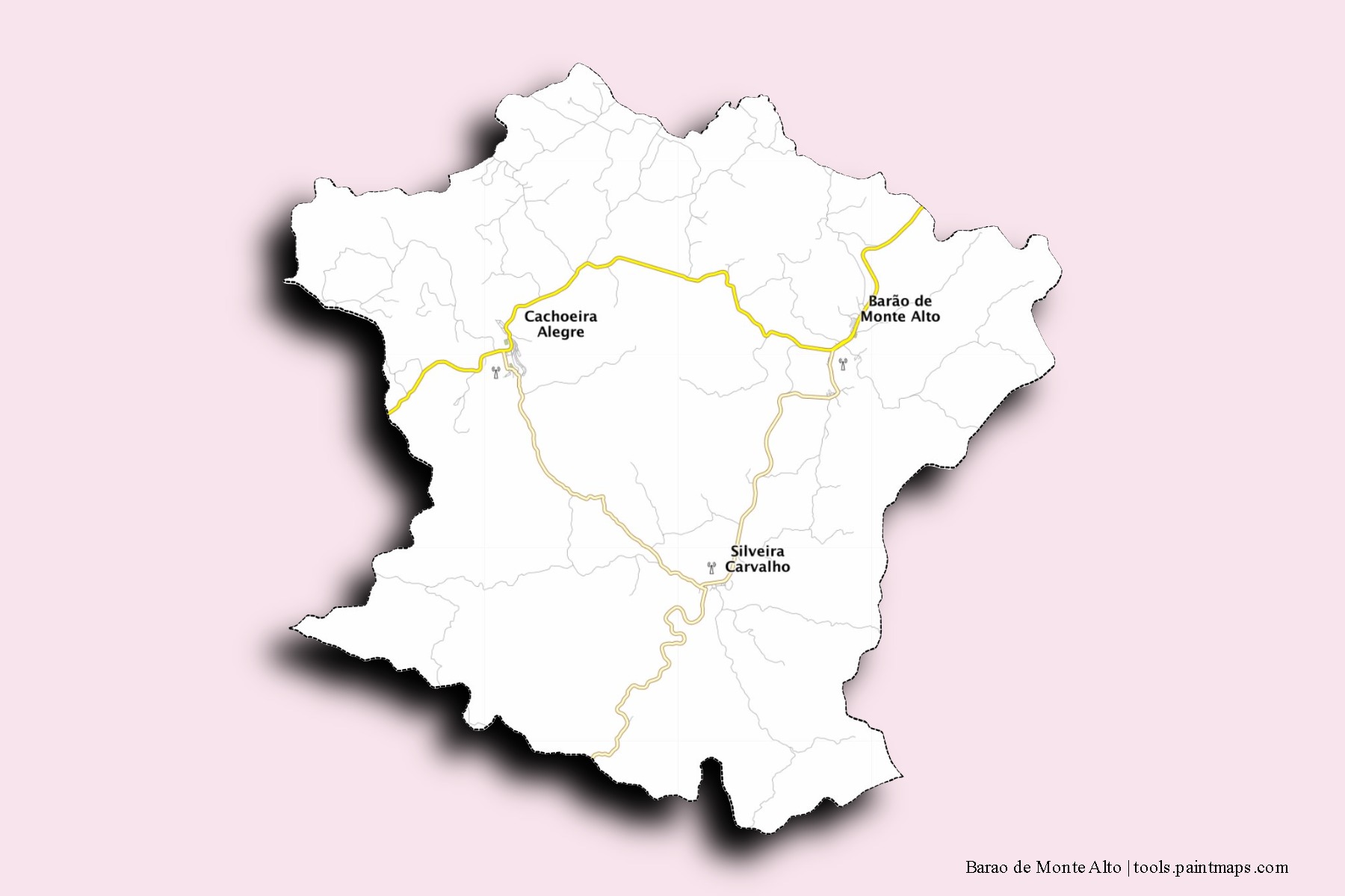 Mapa de barrios y pueblos de Barao de Monte Alto con efecto de sombra 3D