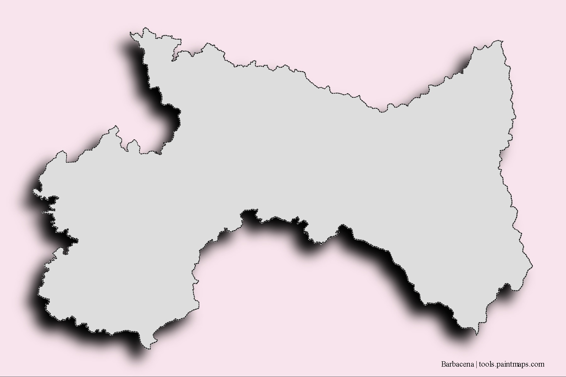 Barbacena neighborhoods and villages map with 3D shadow effect