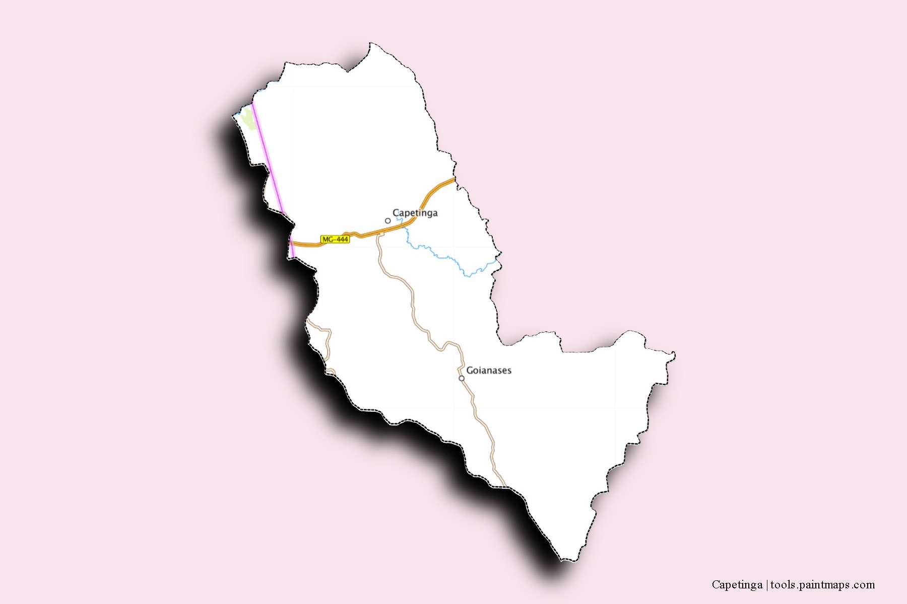 Mapa de barrios y pueblos de Capetinga con efecto de sombra 3D