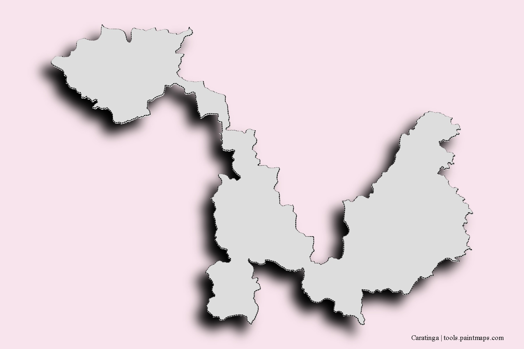 Caratinga neighborhoods and villages map with 3D shadow effect