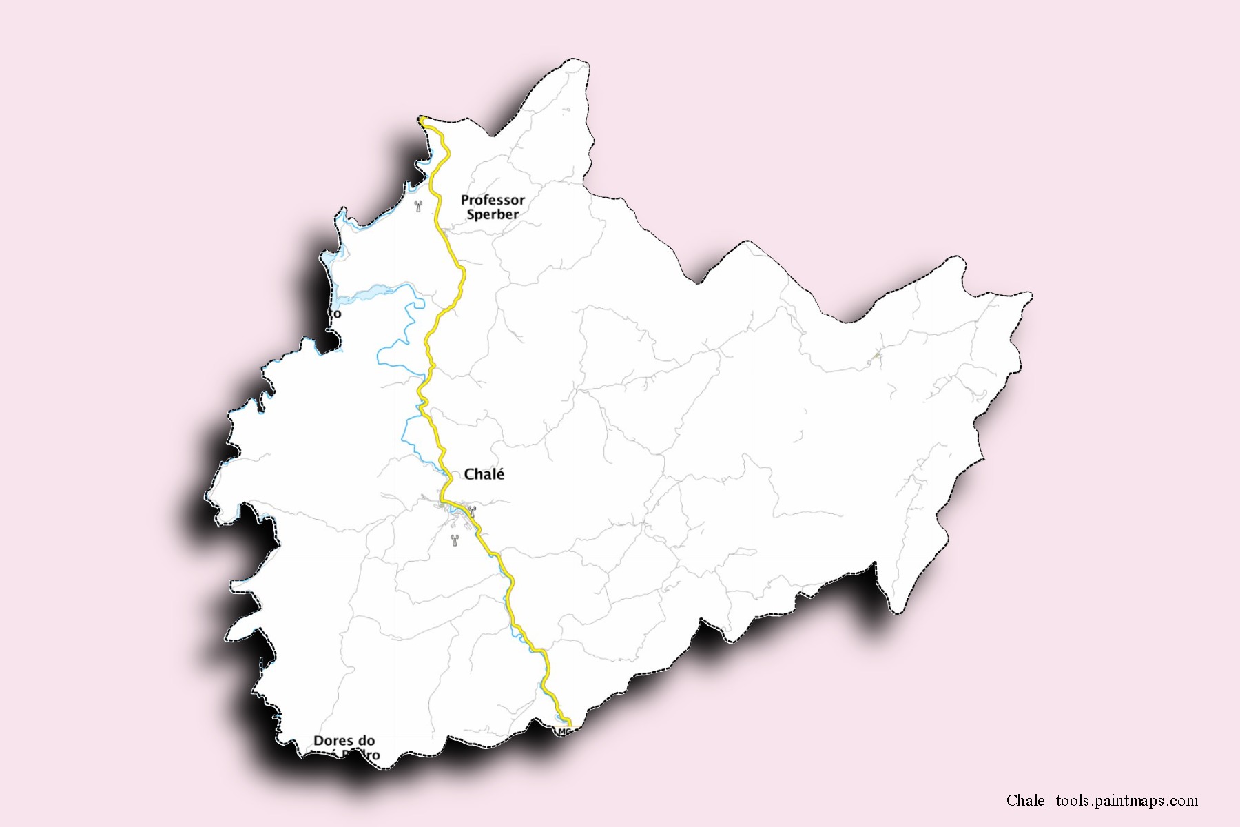 Mapa de barrios y pueblos de Chale con efecto de sombra 3D